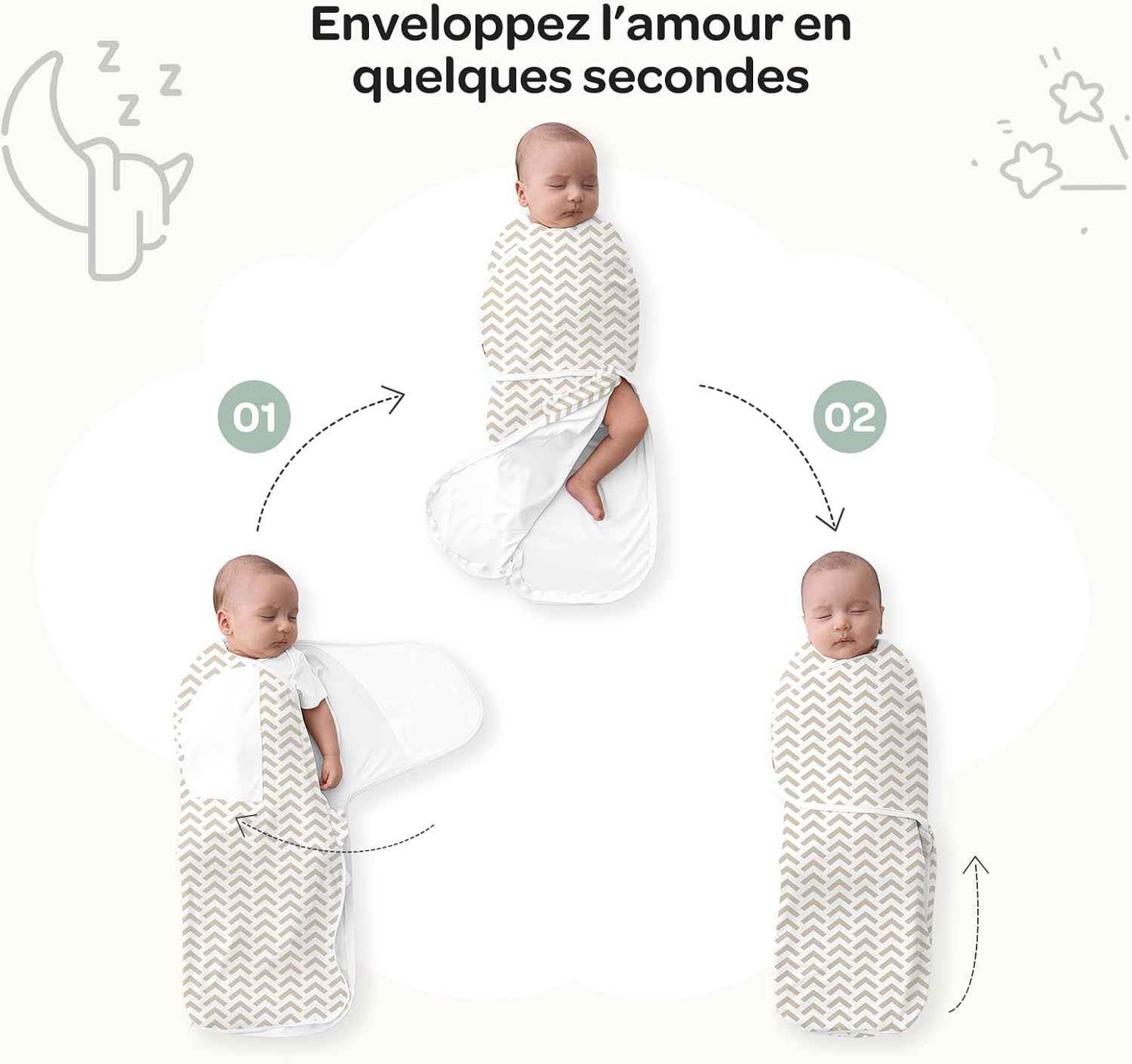 Thumbnail 4 de Momcozy Pucksack Bébé 0-3 Mois – Lot de 2, enveloppe cocooning avec fermeture silencieuse