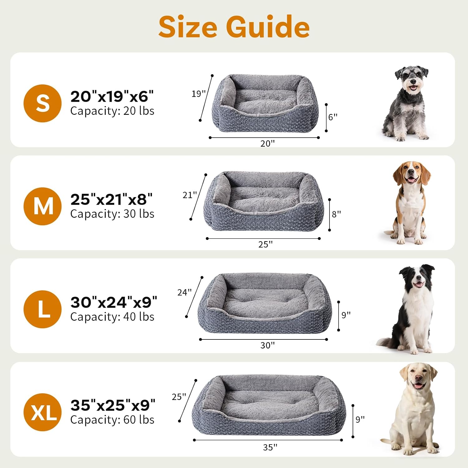 Detalle de Oveppy Small Dog Bed (52x48x15cm) – washable, super soft rectangle bed with raised edge