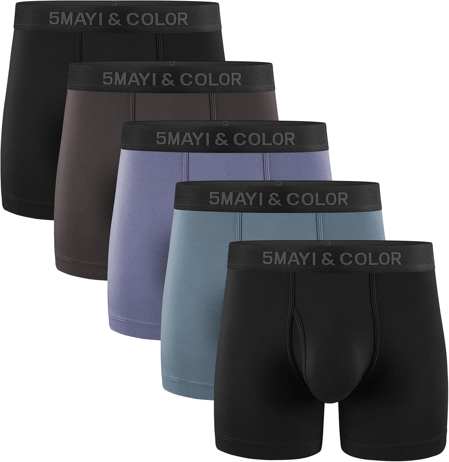 Thumbnail 5 de 5Mayi Men's Cotton Boxer Briefs — 5-Pack, 3D Pouch, Open Fly, Regular Long