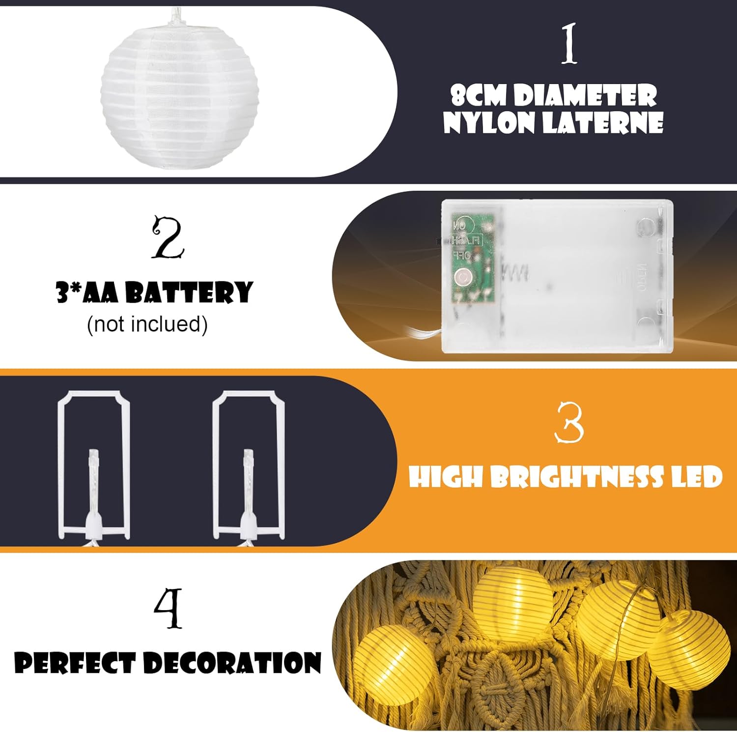 Thumbnail 3 de AGOTD LED Lampion Lichterkette Batterie 5M 📯