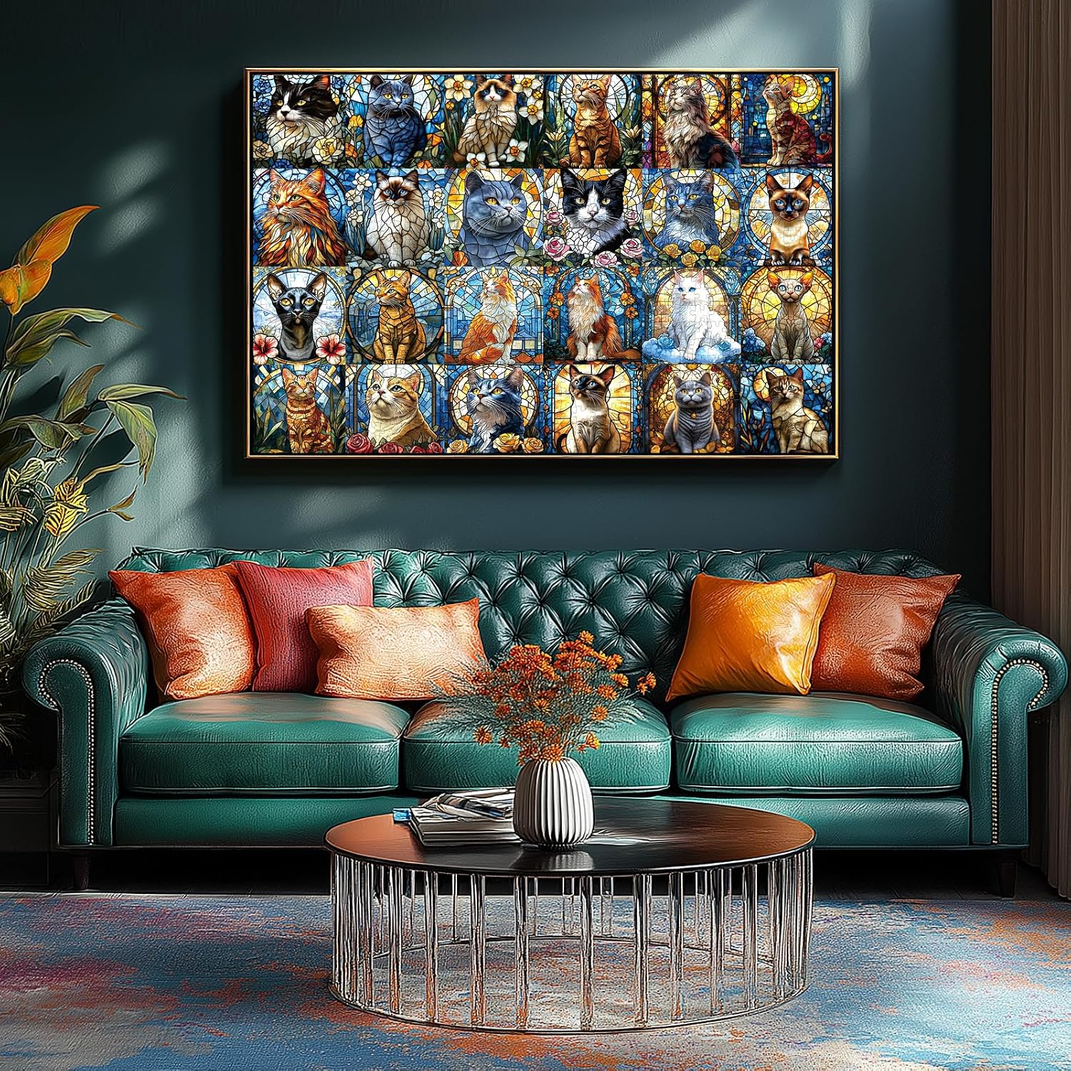 Detalle 2 de Blueforest 1000-piece Puzzle Stained Glass Cats 🧩