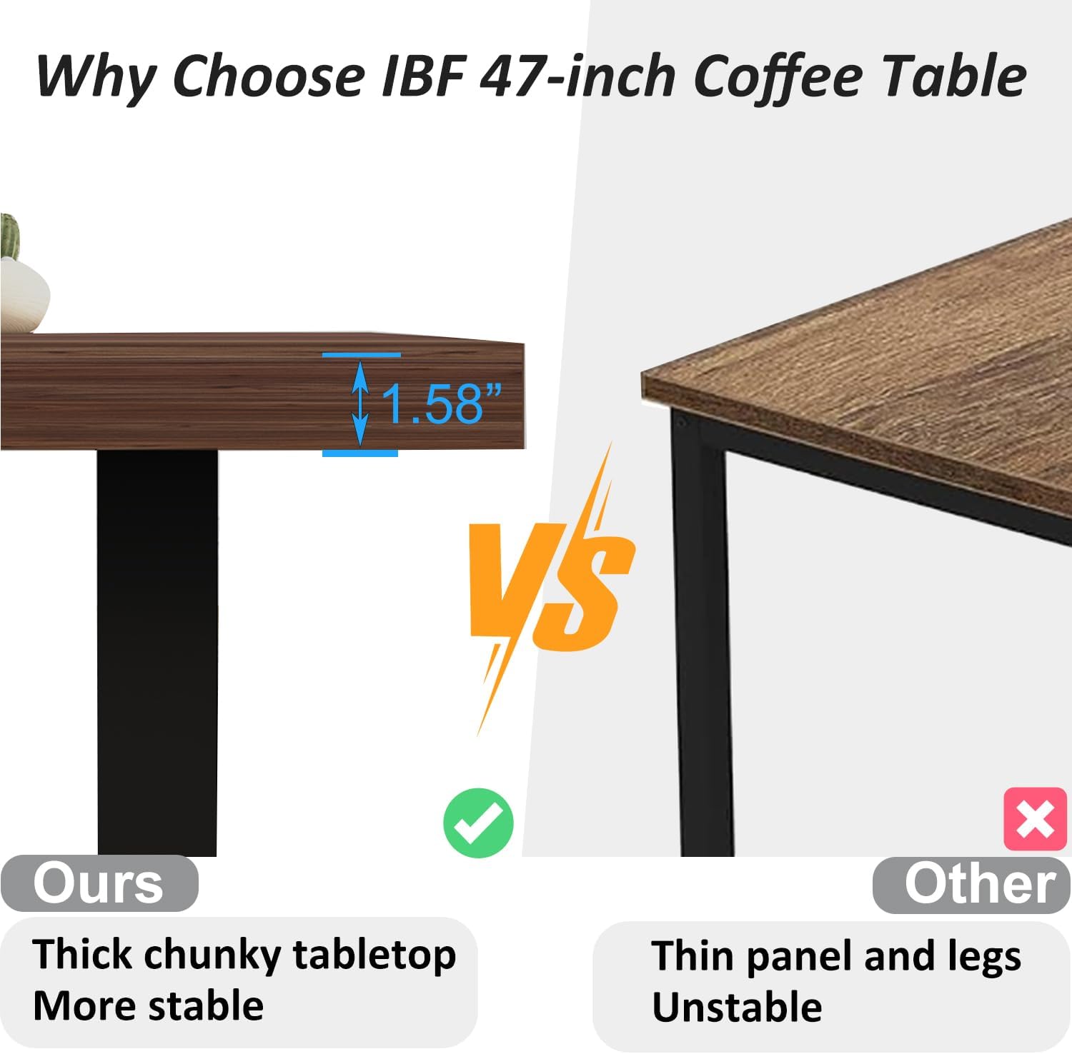 Thumbnail 3 de IBF Tavolino da salotto in legno e metallo industriale rettangolare 120 x 60 x 46,5 cm rovere e noce