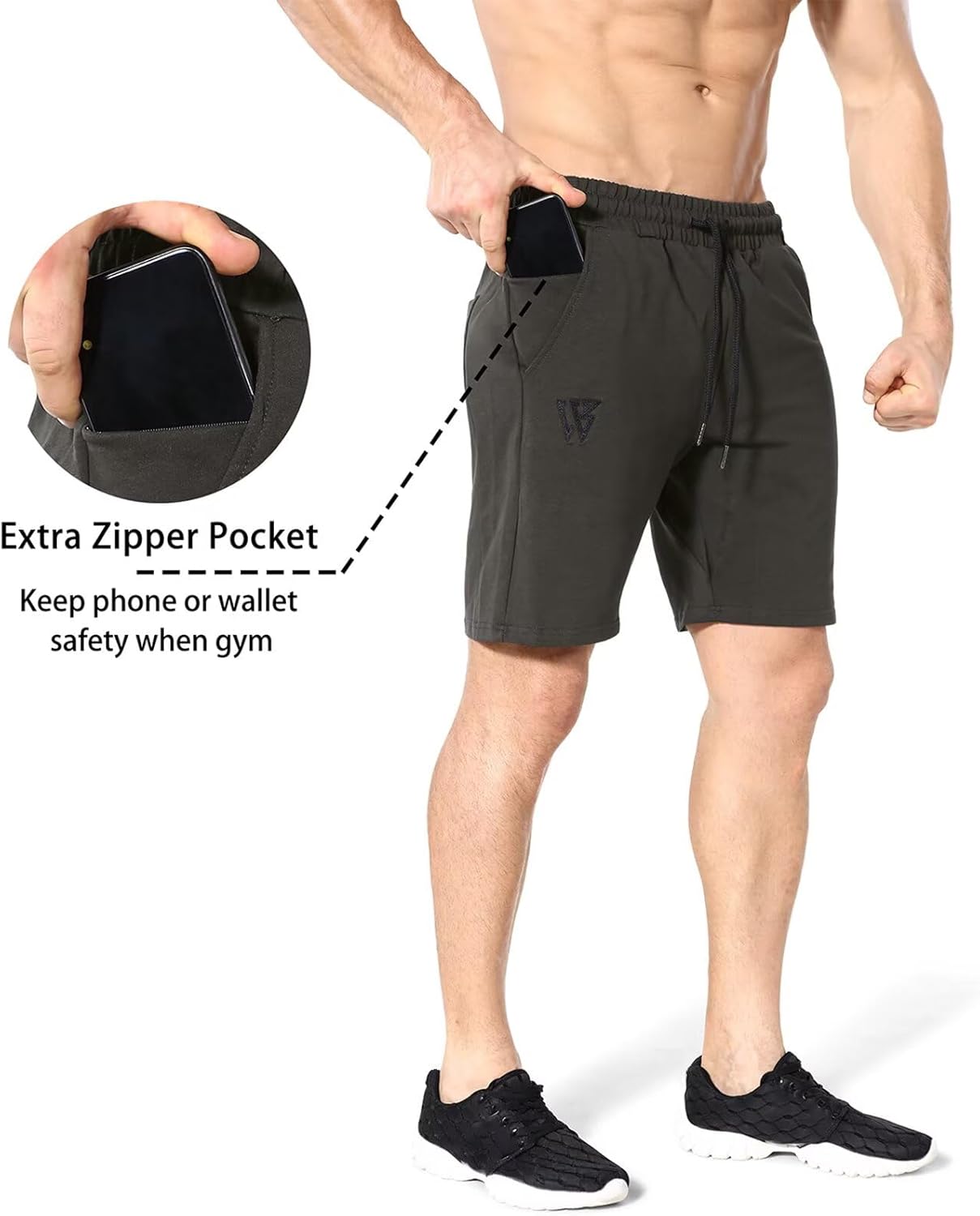 Thumbnail 3 de ZENWILL Mens Cotton Gym Shorts with Zip Pockets (Running, Workout & Tennis)