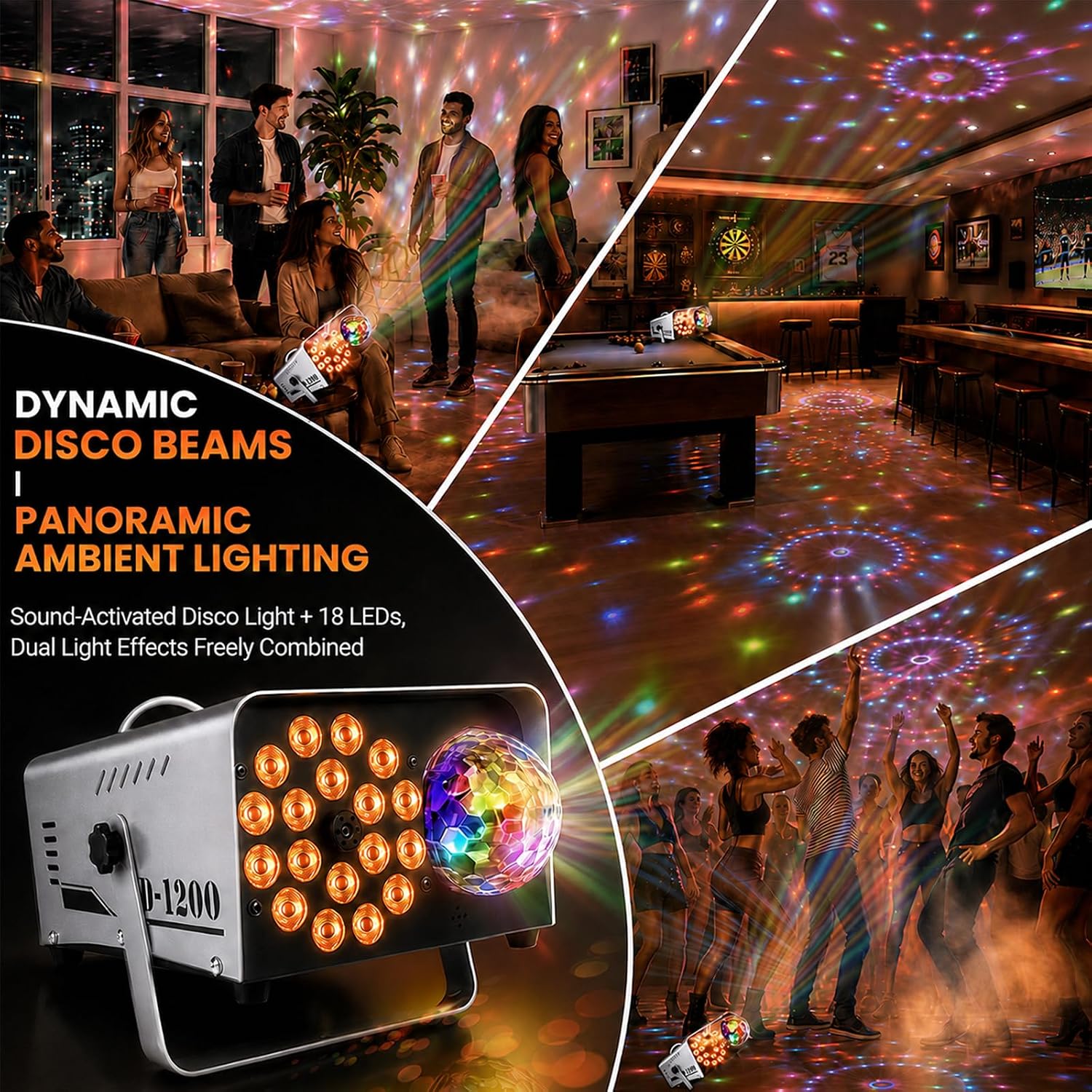 Thumbnail 3 de Gewaizhuan 1200W Fog Machine with Disco Light, 18 LEDs and Remote