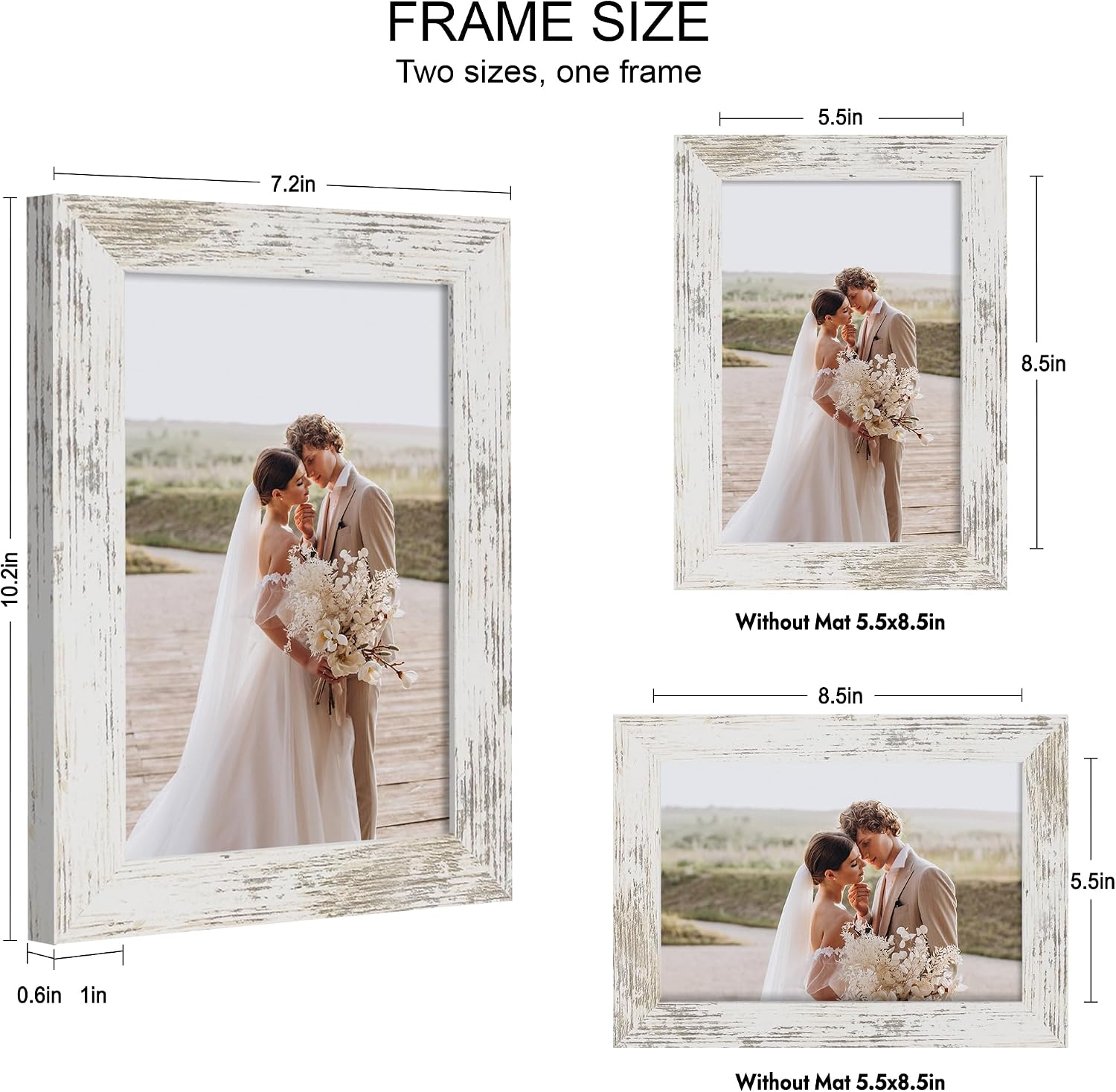 Detalle de Hongkee 5.5 x 8.5 Diploma Frame Set of 2 — Real Glass, Distressed White Wood Frame