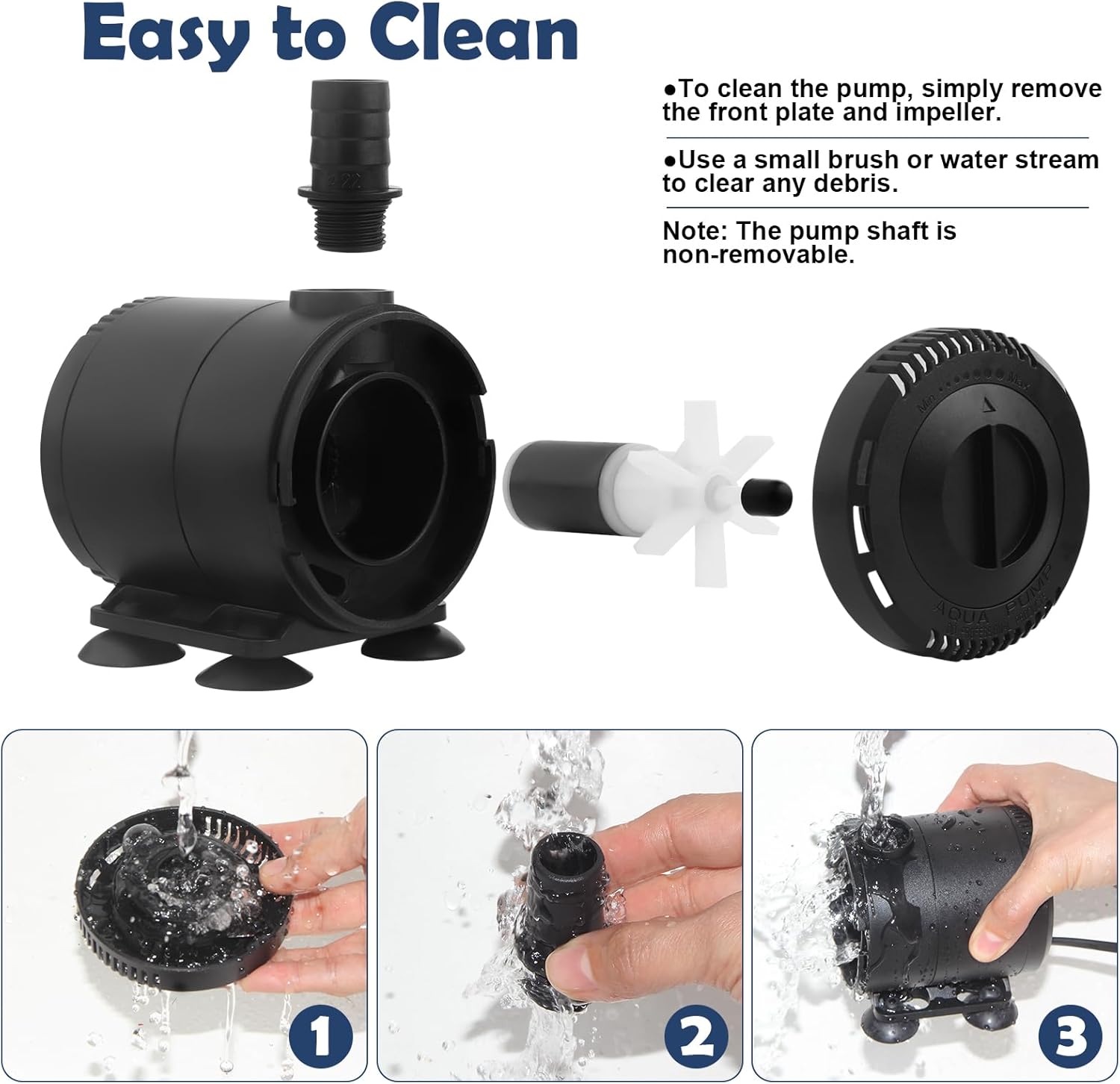 Detalle de BAITAI Submersible Water Pump 2000L/H 35W: Quiet, Versatile Flow for Aquariums and Features