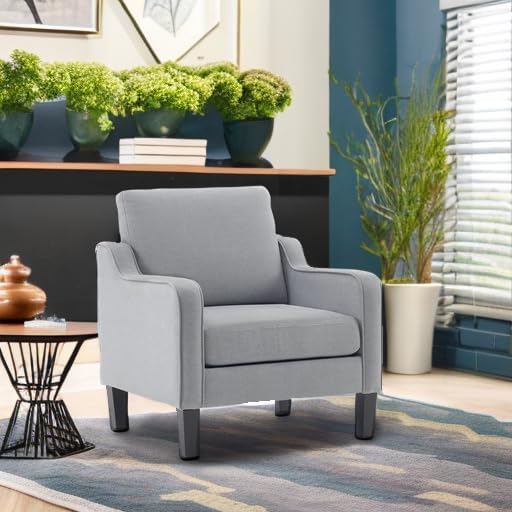 Detalle de VINGLI Mid Century Modern Accent Chair in Light Grey Linen