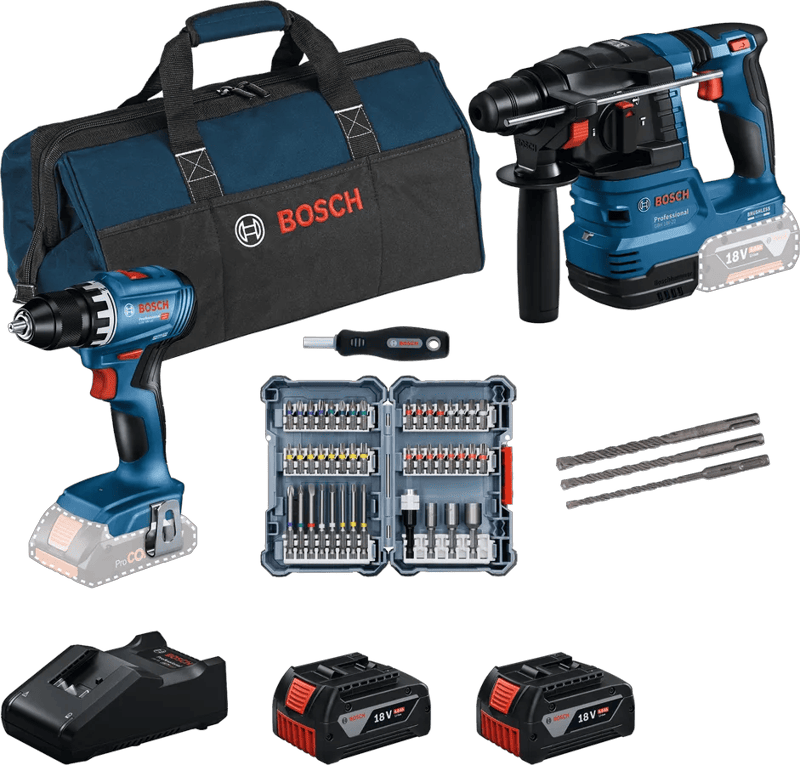 Bosch Professional GBH 18V-22 + GSR 18V-45 Kombiset + Zubehör