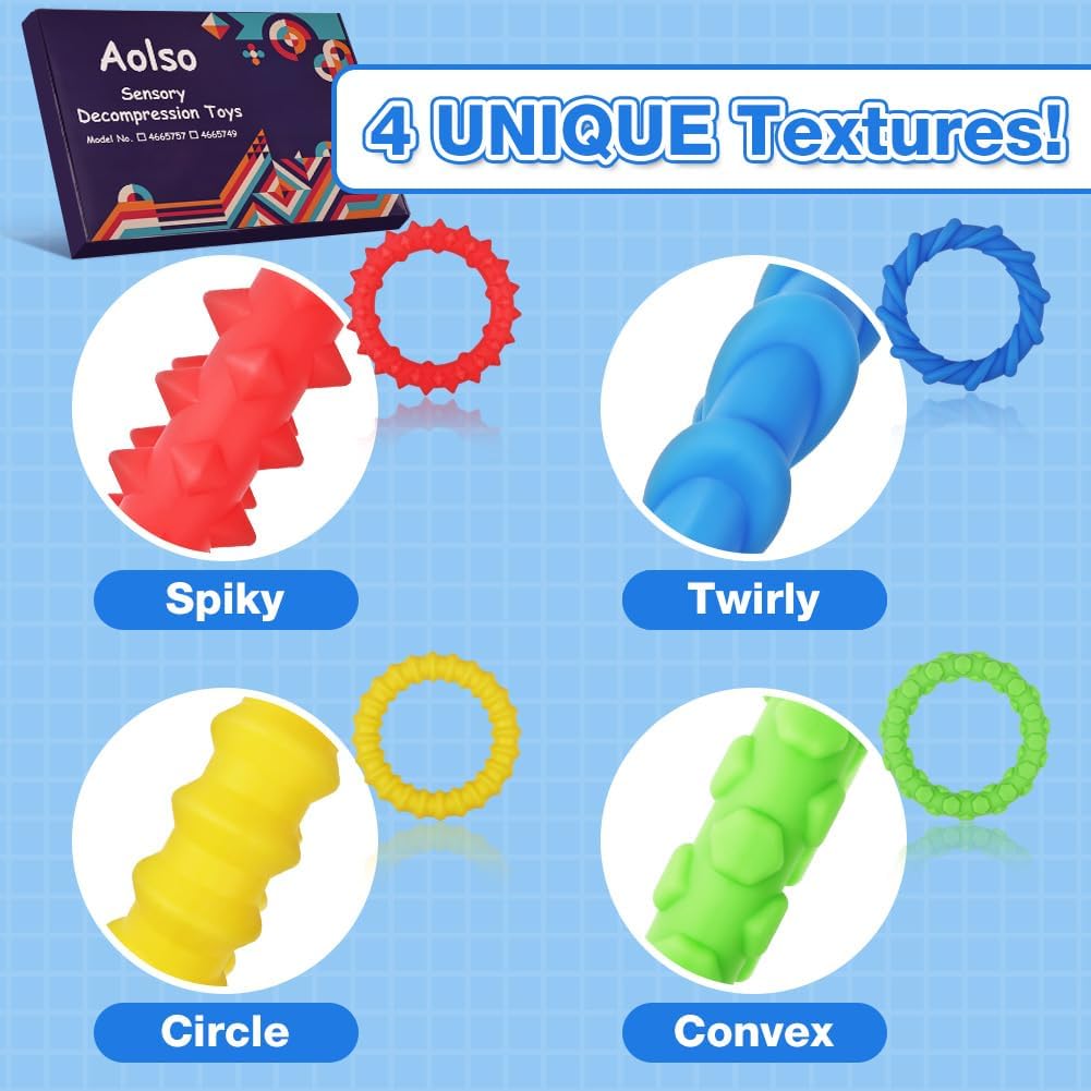 Detalle de Aolso Fidget Toys: 4 braccialetti elastici, 6 anelli e pietre sensoriali per antistress – set multiuso
