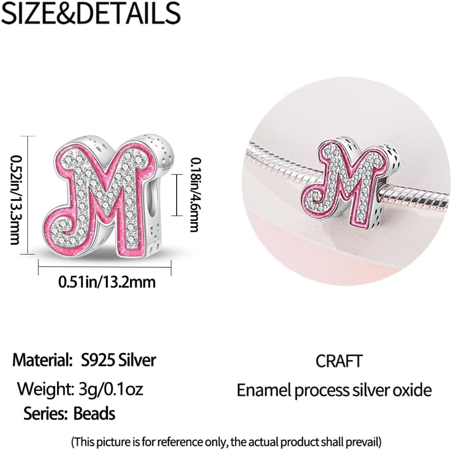 Thumbnail 3 de LNQOBU A-Z Rosa Buchstabe Charms aus 925er Sterling Silber (Anhänger für Armband/Kette)