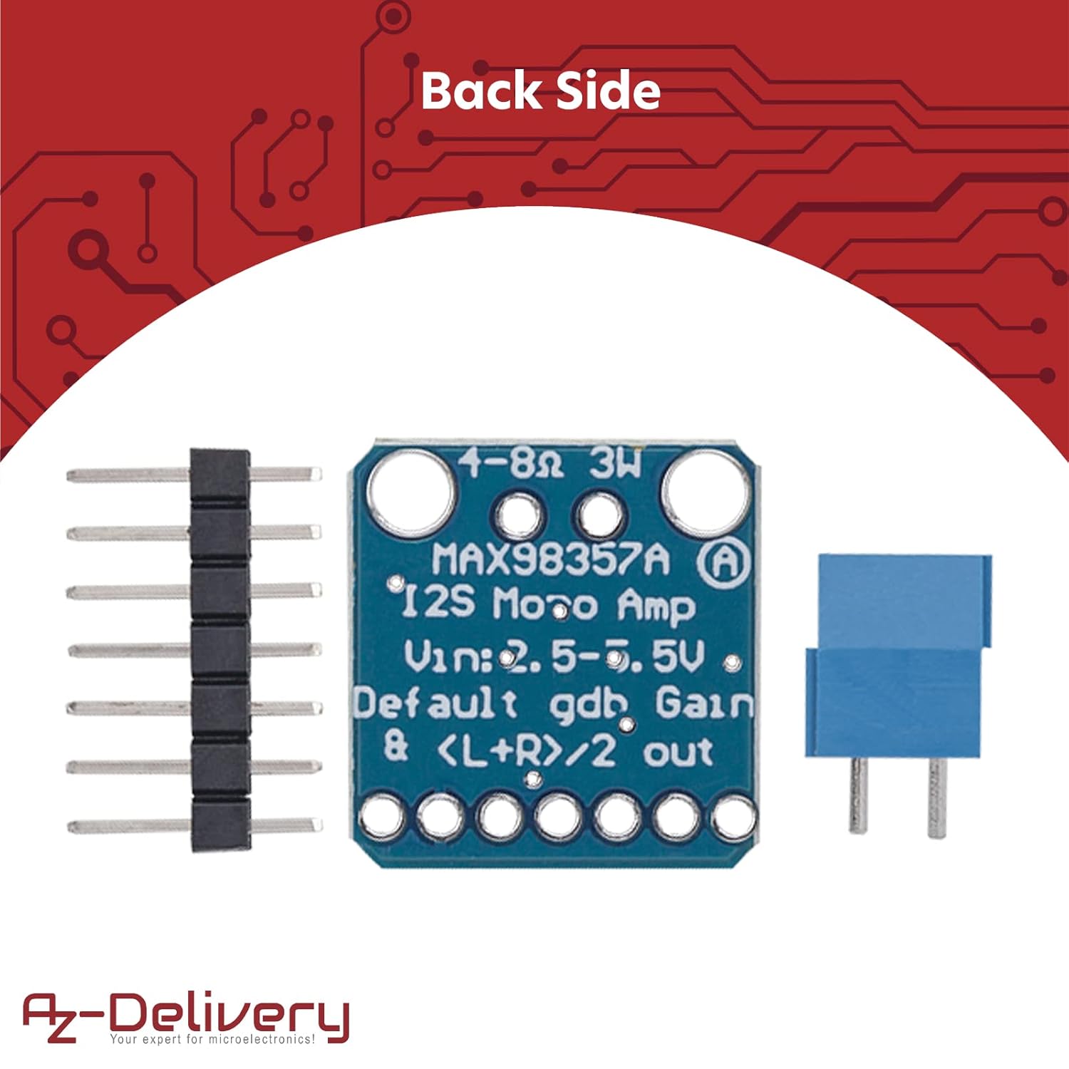 Detalle de AZDelivery MAX98357A — module d’amplificateur mono I2S 3W de classe D