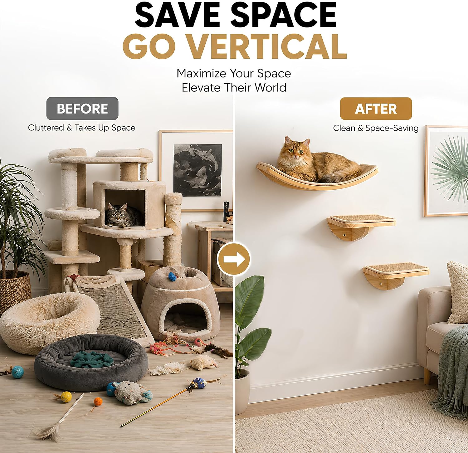 Detalle 2 de Curved Floating Cat Shelf with Cat Sisal Mat