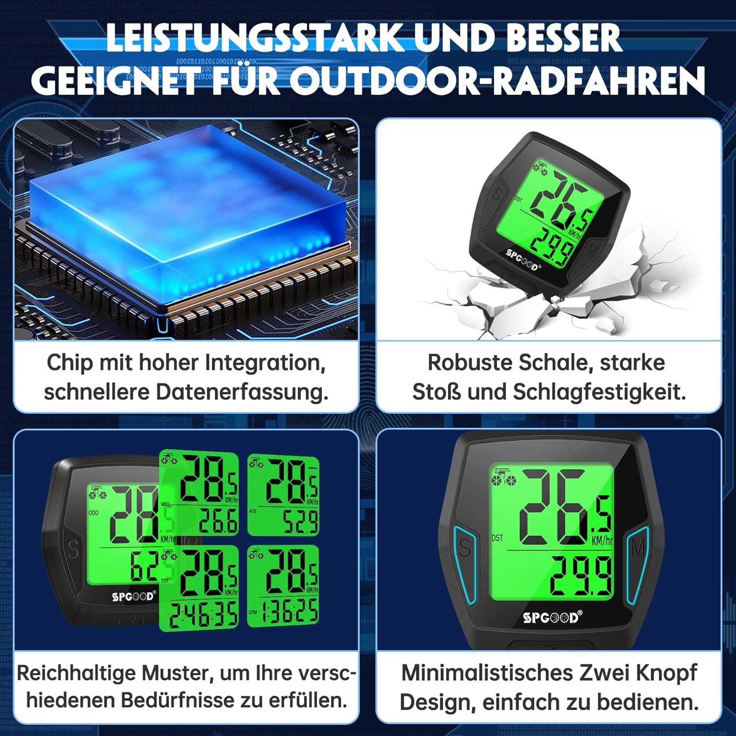Thumbnail 6 de SPGOOD kabelloser Fahrradcomputer mit 21 Funktionen, IP54 und beleuchtetem Display