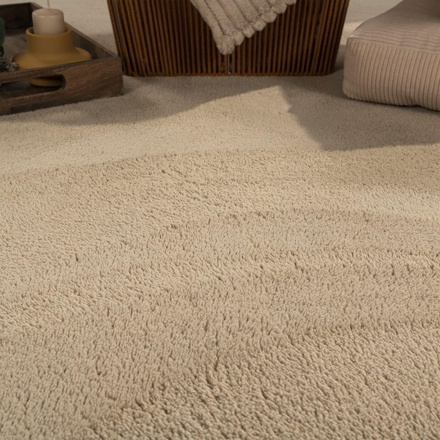 Detalle de TT Home Wohnzimmer-Teppich Kurzflor mit Anti-Rutsch-Rückseite, Dunkelbeige, 200 cm rund