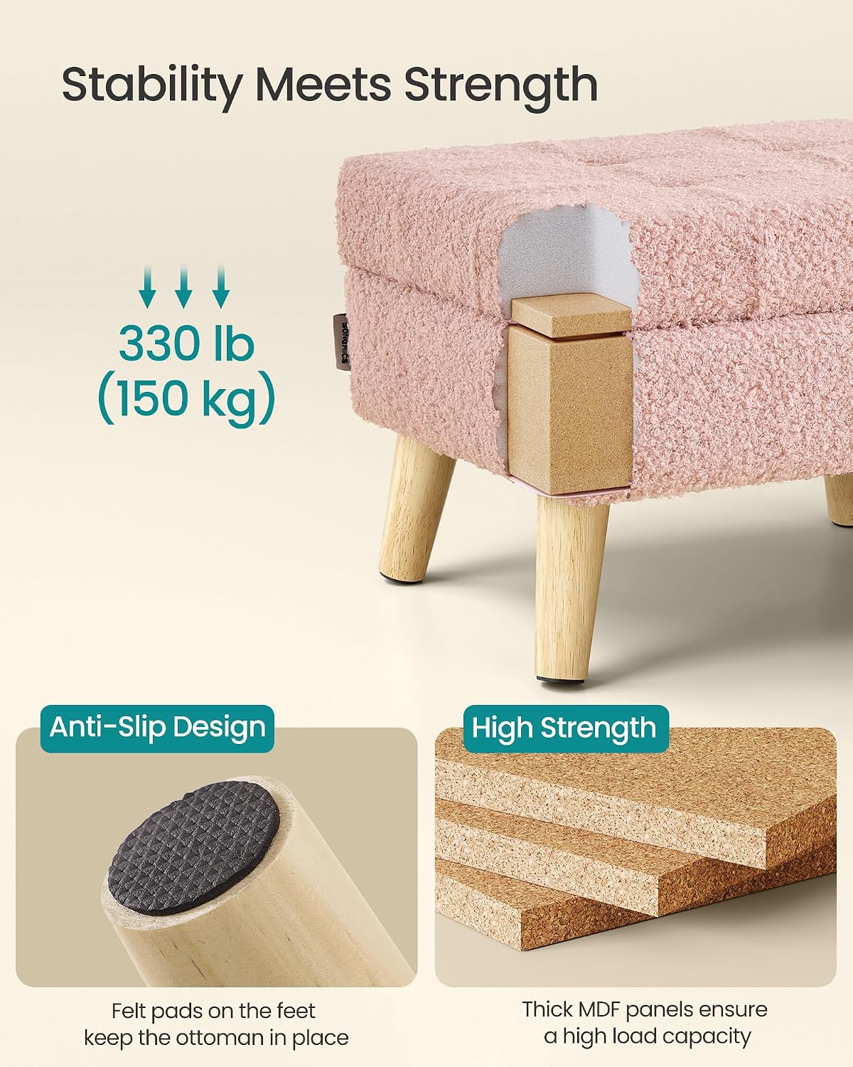 Thumbnail 6 de SONGMICS Footstool Ottoman, 15.7 Inches