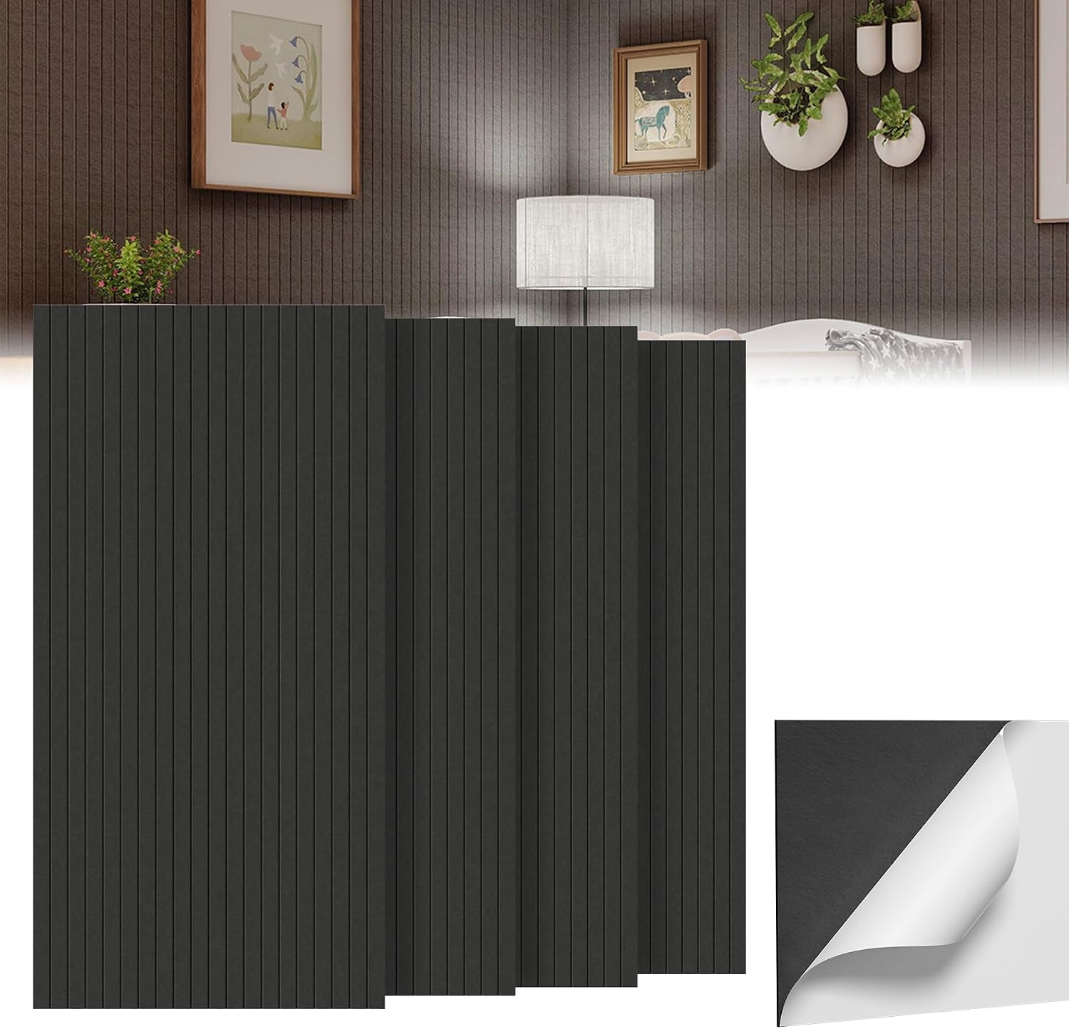Detalle de ACXIN akoestische panelen, 12 stuks, zwart, 120 x 60 cm, zelfklevend 3D-vilt