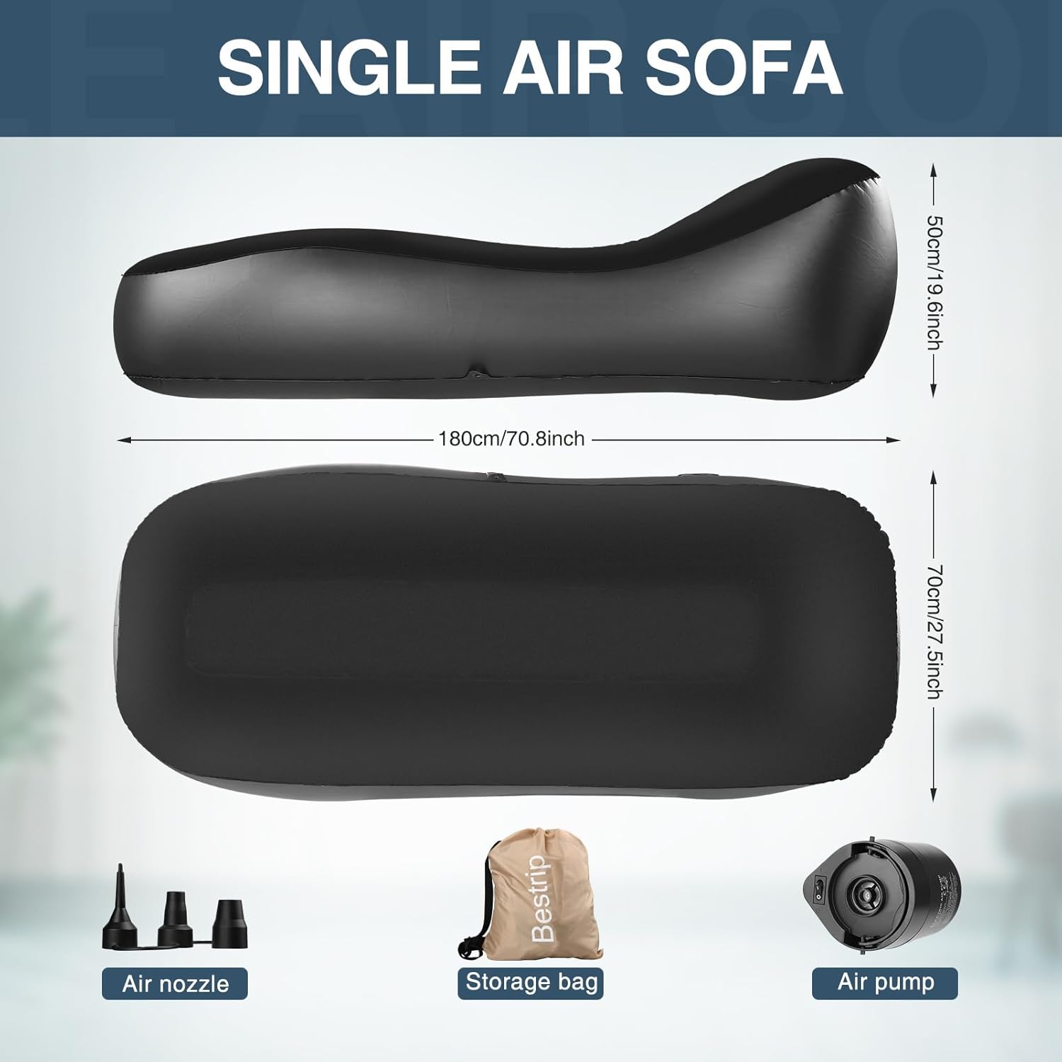 Detalle 2 de Bestrip Aufblasbares Sofa: Kompaktes Luftbett mit integrierter Pumpe für drinnen & draußen