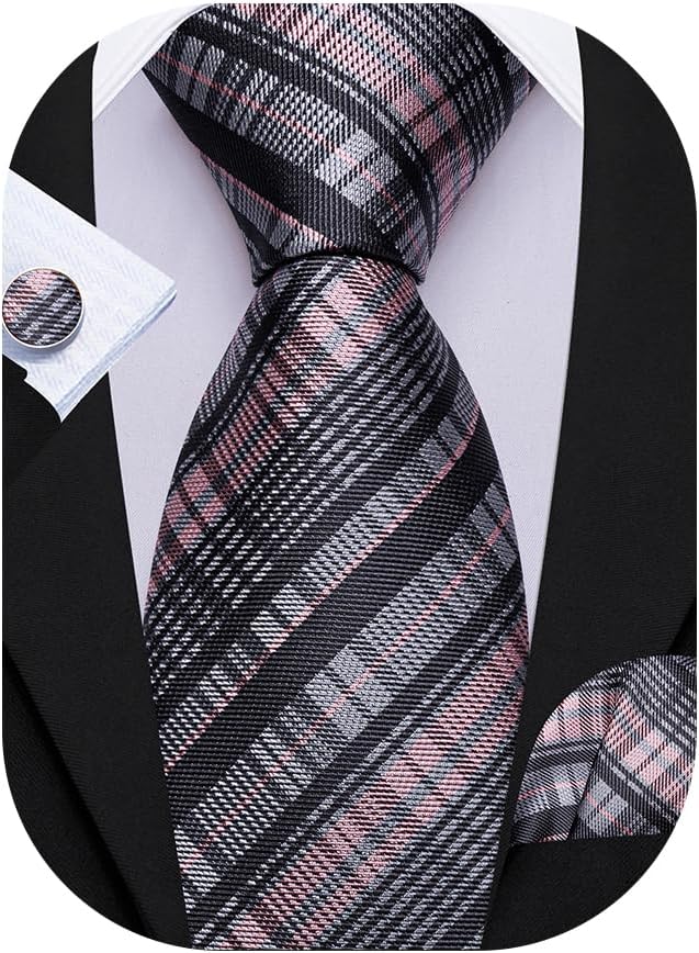 Thumbnail 6 de Barry.Wang 63" Extra Long Plaid Silk Necktie Set with Pocket Square, Cuff Links and Gift Box