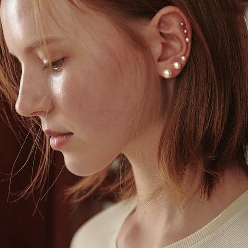 Detalle de Senteria 6 Pairs Pearl Stud Earrings for Women – Hypoallergenic 3/4/5/6/8/10mm Sterling Silver