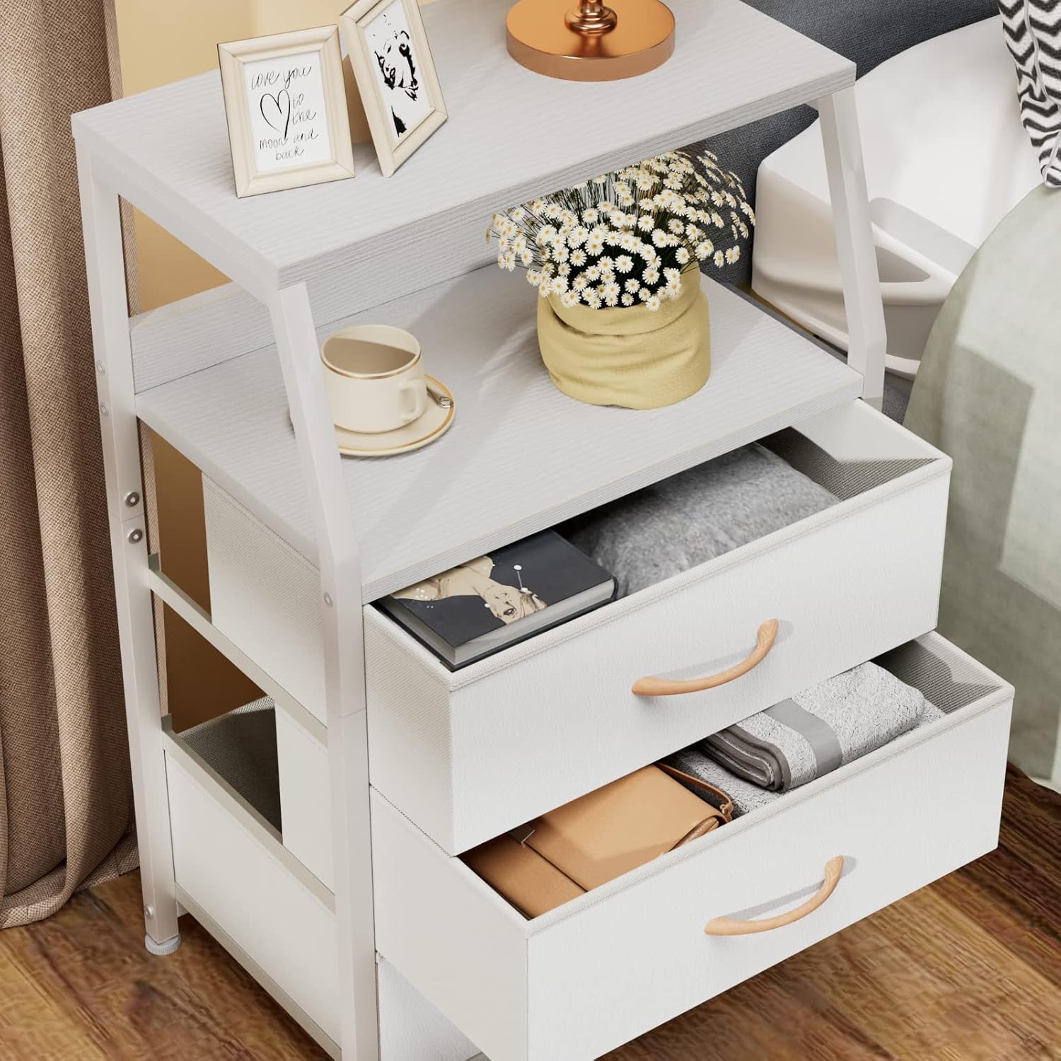 Detalle 2 de Furnulem White Nightstand 3-Drawer 28.3" H