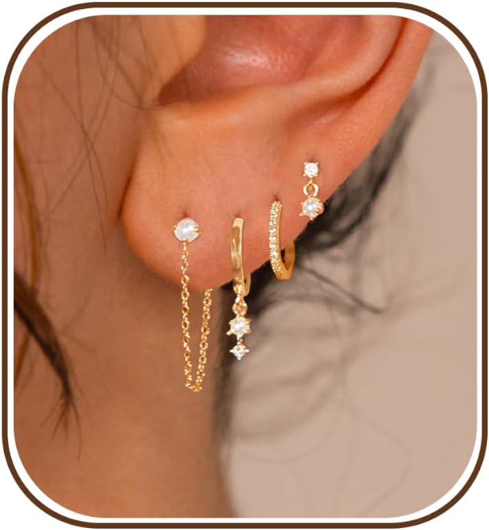 Detalle de SELSHE Hoop Earring Set, 14K Gold-Plated