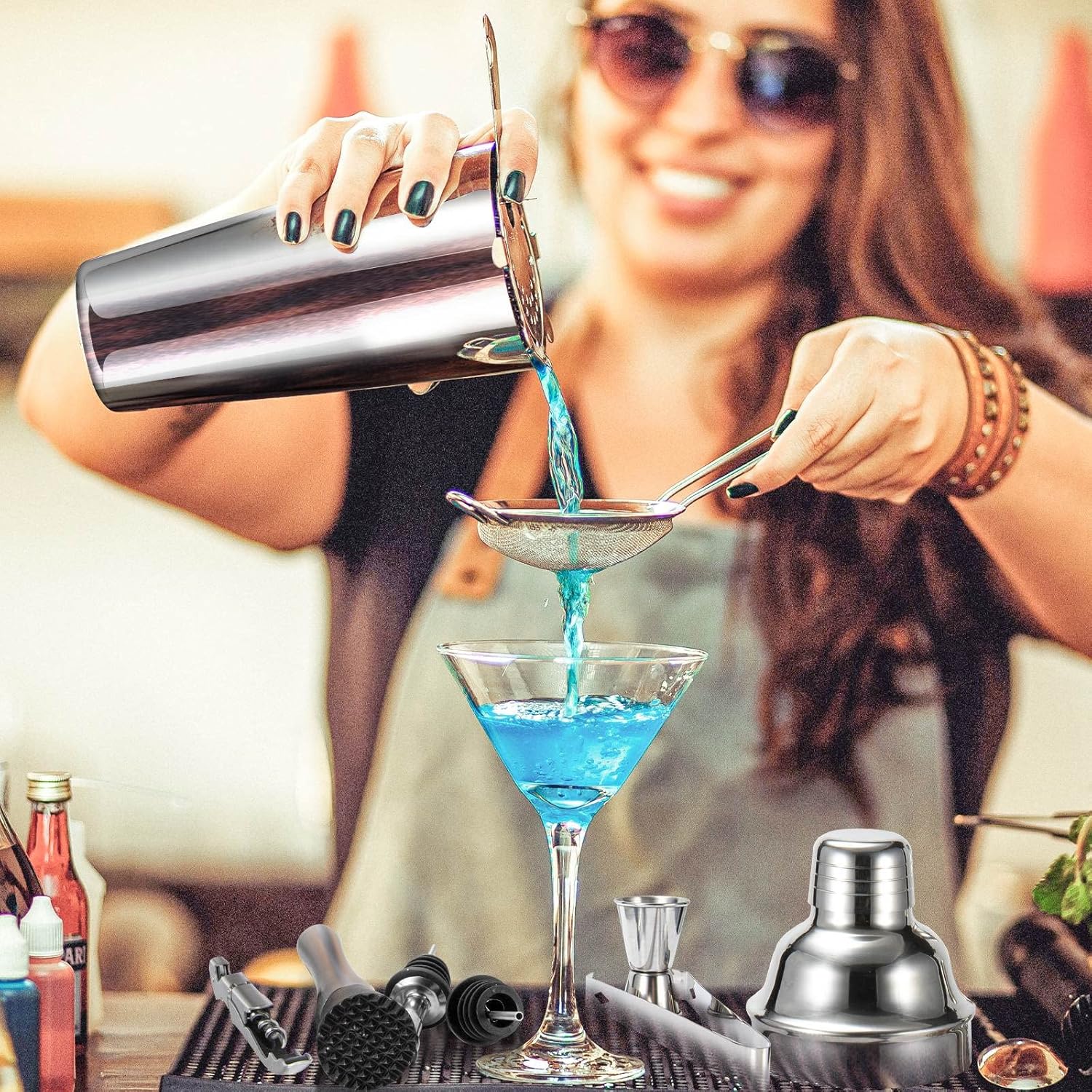 Thumbnail 3 de Cocktail Shaker Set (18/8 Food-Grade Stainless Steel) 10-Piece Martini Shaker Kit with Bamboo Stand
