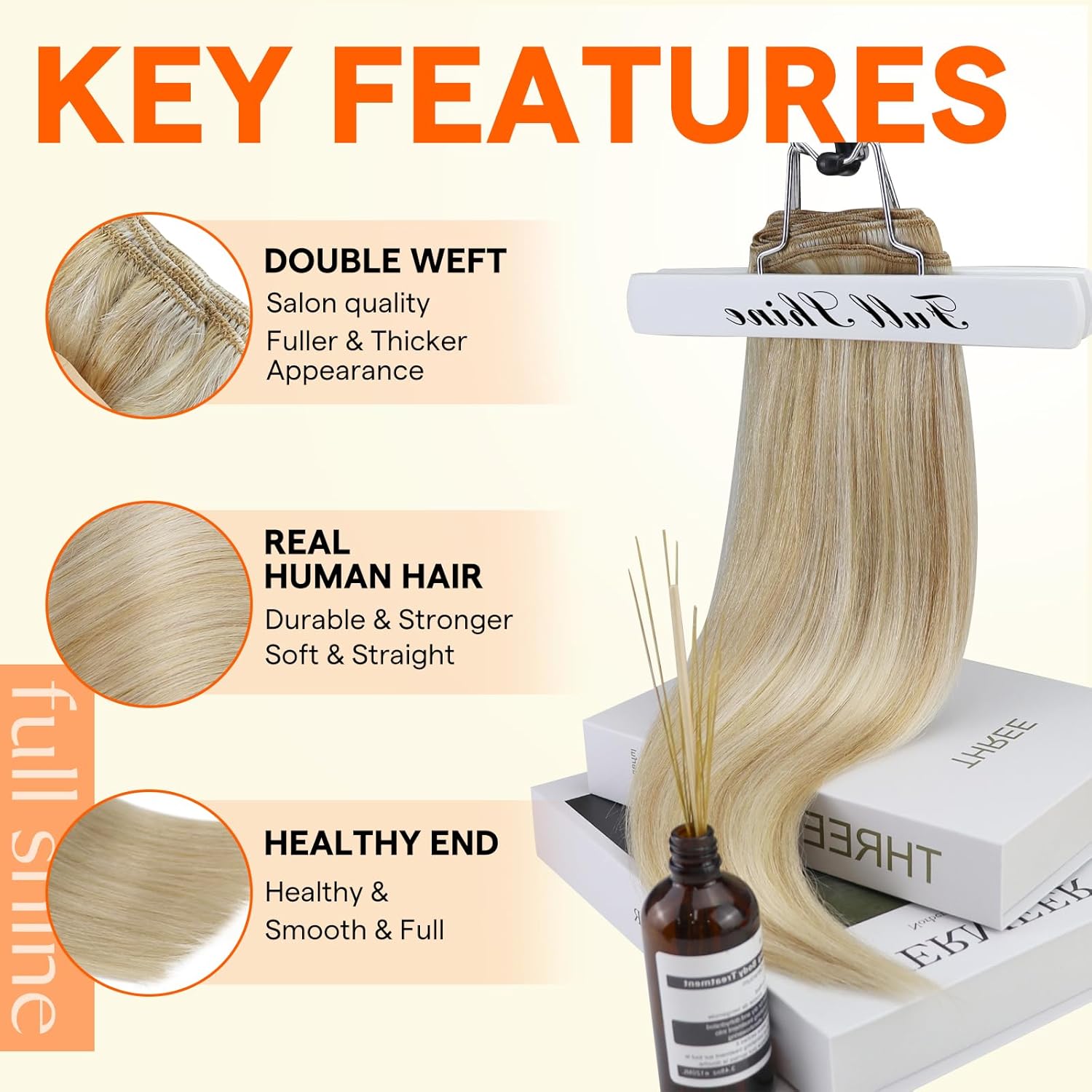 Thumbnail 1 de Full Shine 20 Inch Blonde Hair Extensions (Real Human Hair Weft) – Dirty Blonde Mix Platinum Blonde