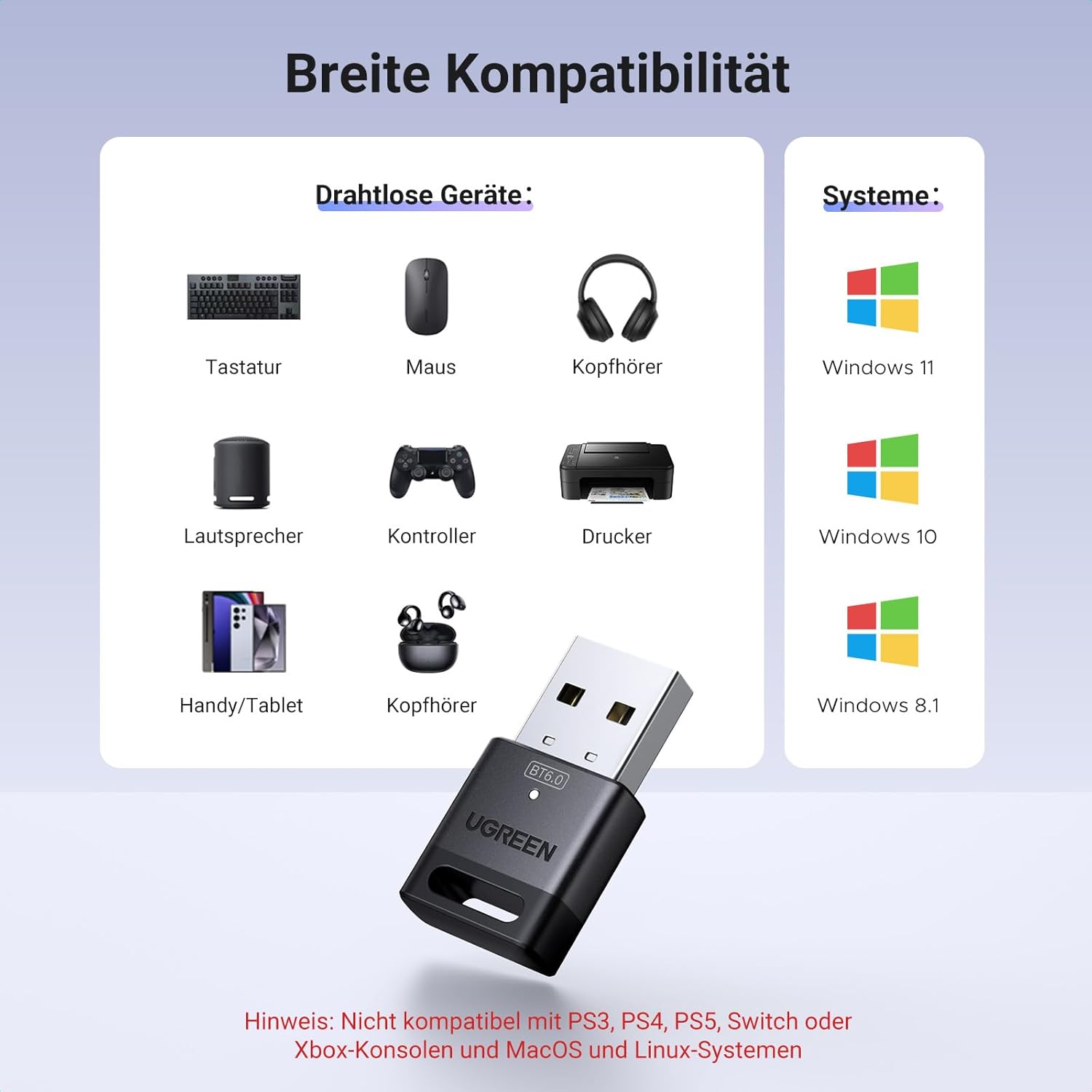 Detalle de UGREEN Bluetooth 6.0 Adapter USB für PC