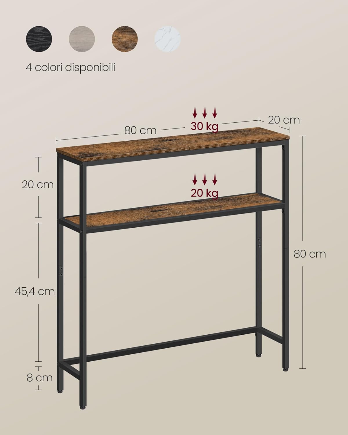 Thumbnail 2 de VASAGLE tavolo consolle stretto 20 x 80 cm