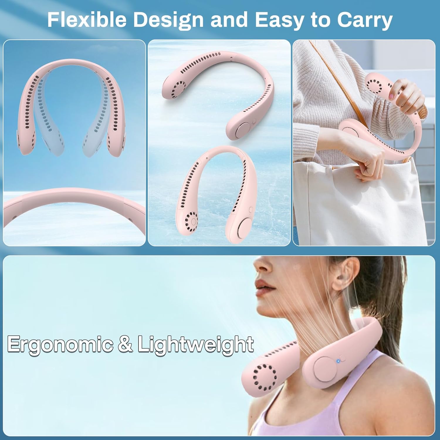Thumbnail 5 de Portable Neck Fan with 360° Bladeless Cooling | USB Rechargeable, 3 Speeds, 2600mAh