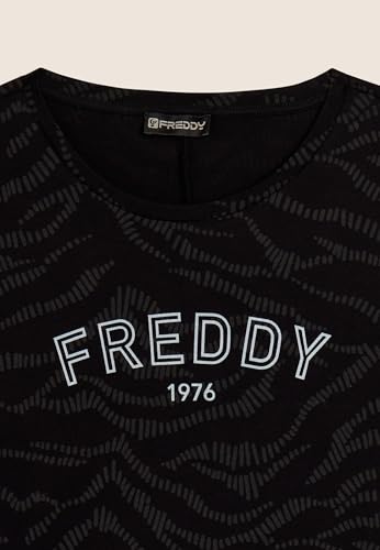 Detalle de T-shirt FREDDY 1976 da donna: stampa animalier nera