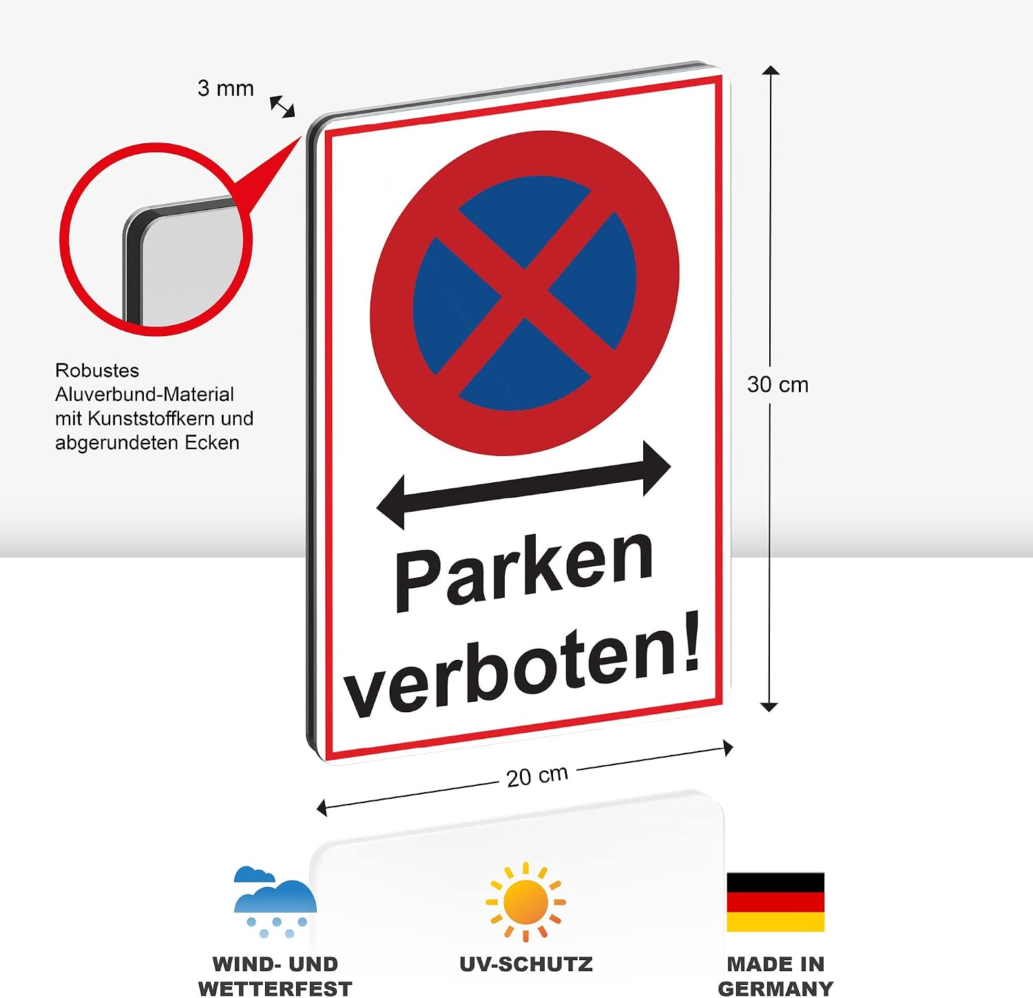 Thumbnail 1 de STROBO 2er-Set Absolutes Halteverbot Schild 30x20 cm aus 3 mm Aluminiumverbund – UV-beständig