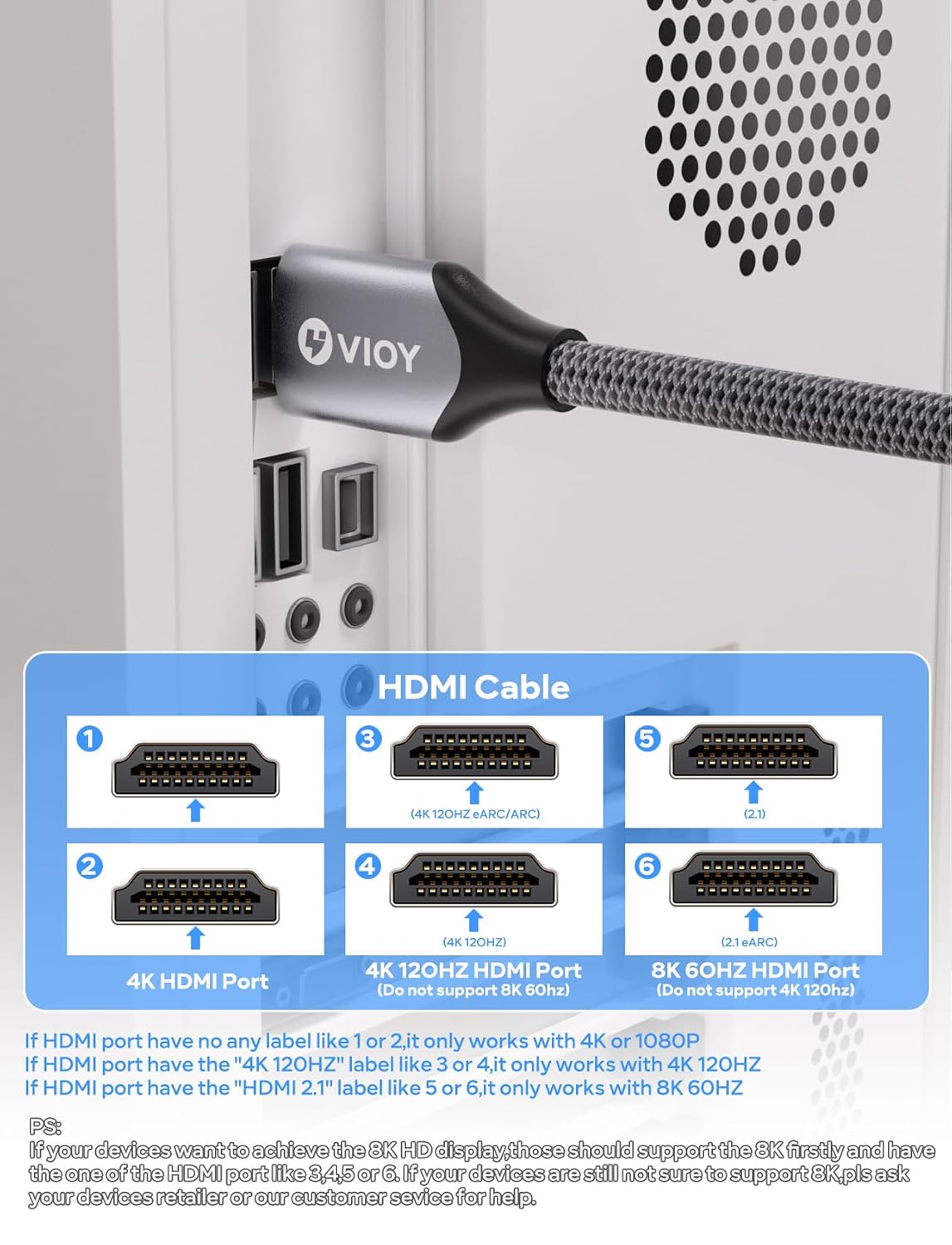 Thumbnail 6 de VIOY HDMI Cable 2.1 3M: 8K@60Hz / 4K@120Hz Ultra High Speed with eARC
