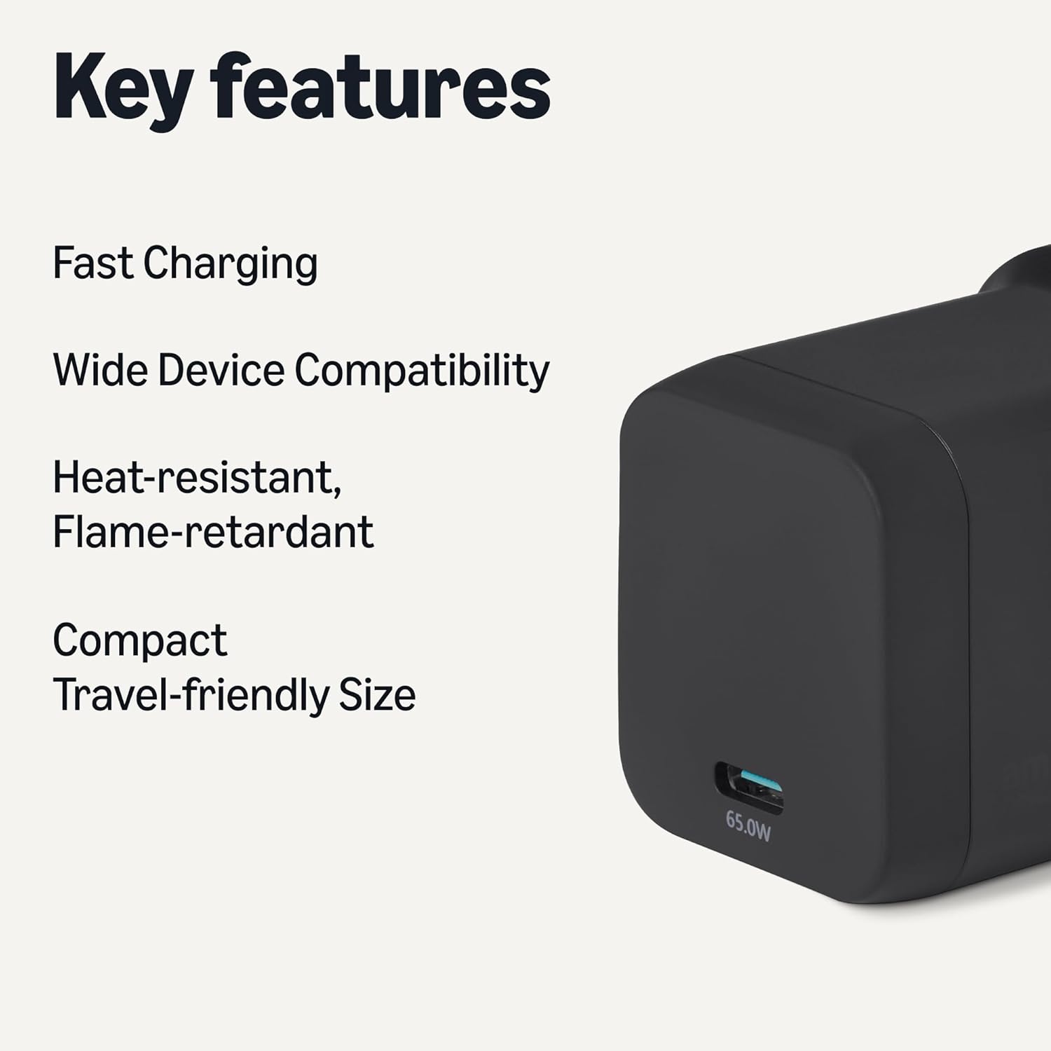 Thumbnail 1 de Amazon Basics Nano GaN USB-C Wall Charger 65W (PD 3.1, 1-port) for laptops and phones