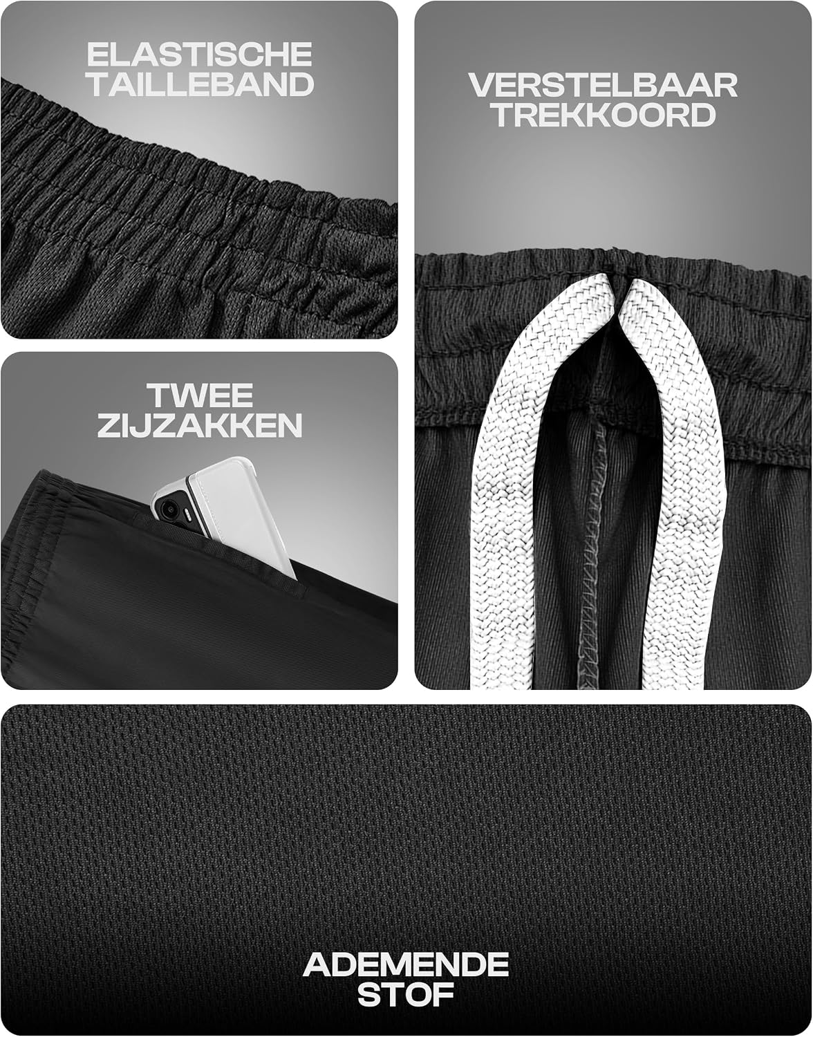 Detalle 2 de NY Threads lichtgewicht sneldrogende sportshort voor heren met zakken