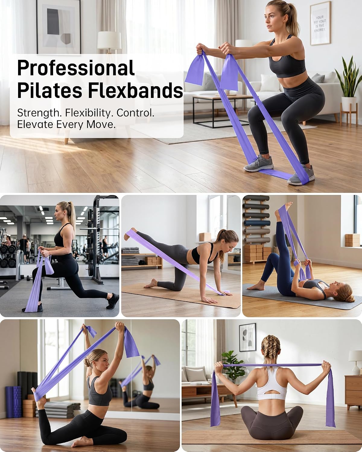 Detalle 2 de Renoj RB5 Pilates Resistance Bands, 5 Levels, Latex-Free TPE, 5-Pack