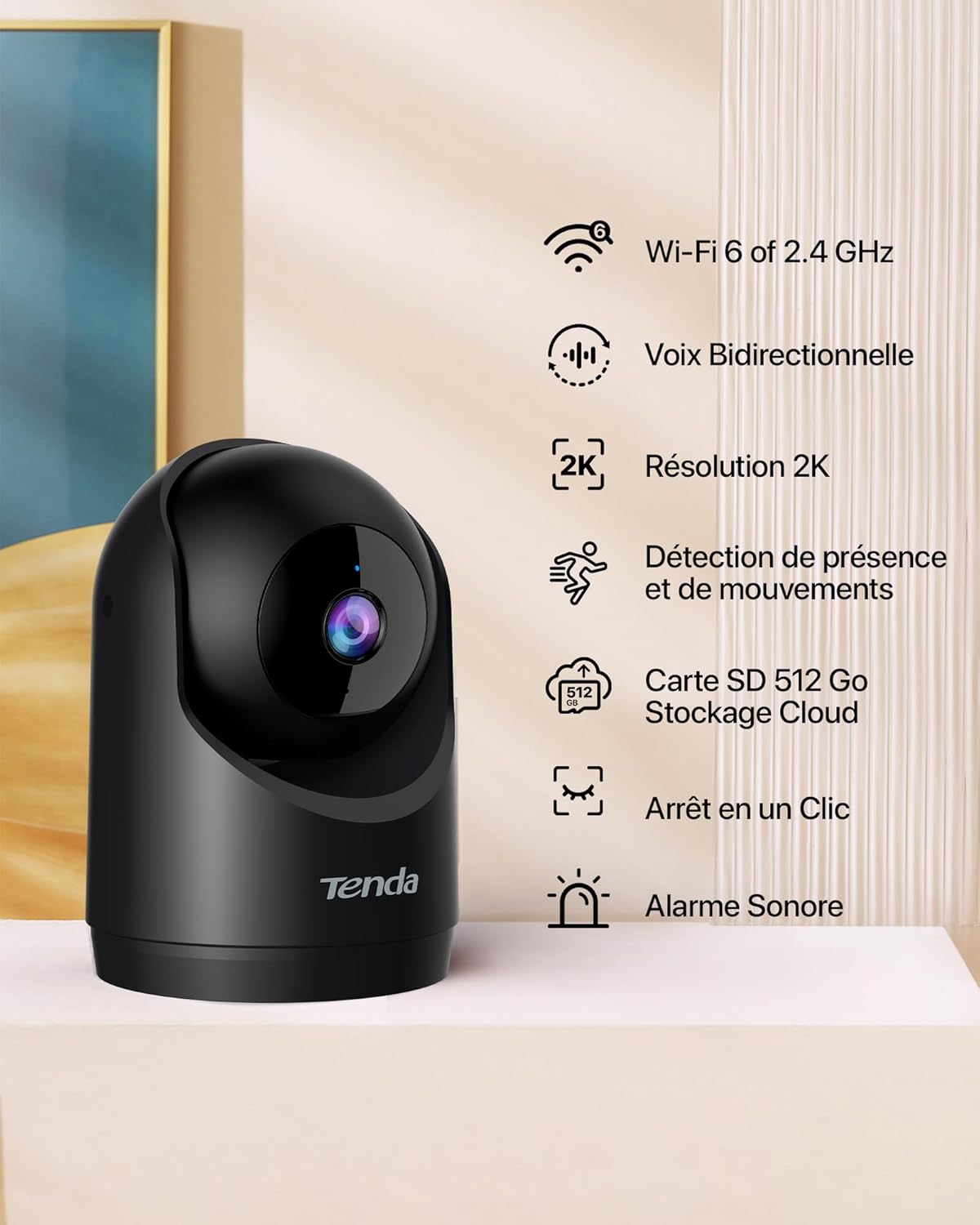 Thumbnail 1 de Tenda Caméra de Sécurité Intérieure 2K CP3 V3.0 Noire – 360° avec Audio Bidirectionnel, Vision Nocturne et Détection de Mouvement