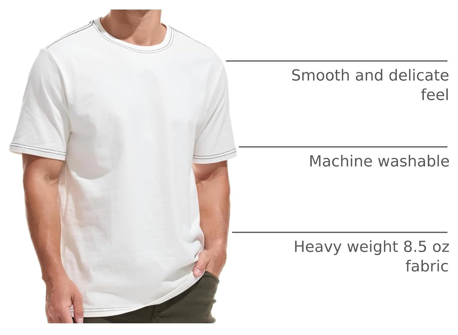 Thumbnail 3 de VEIISAR Men’s Heavy Weight Crew Neck T-Shirt (100% Cotton, Pre-Shrunk)