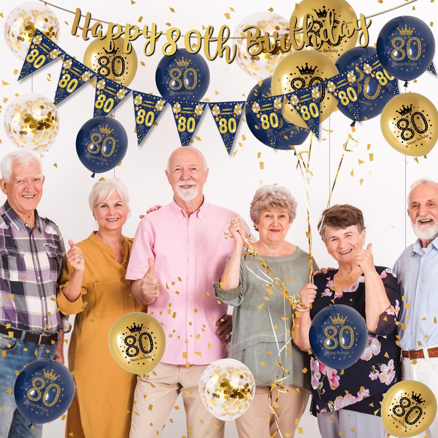 Detalle de Men's 80th Birthday Decorations Blue and Gold Banner ๐