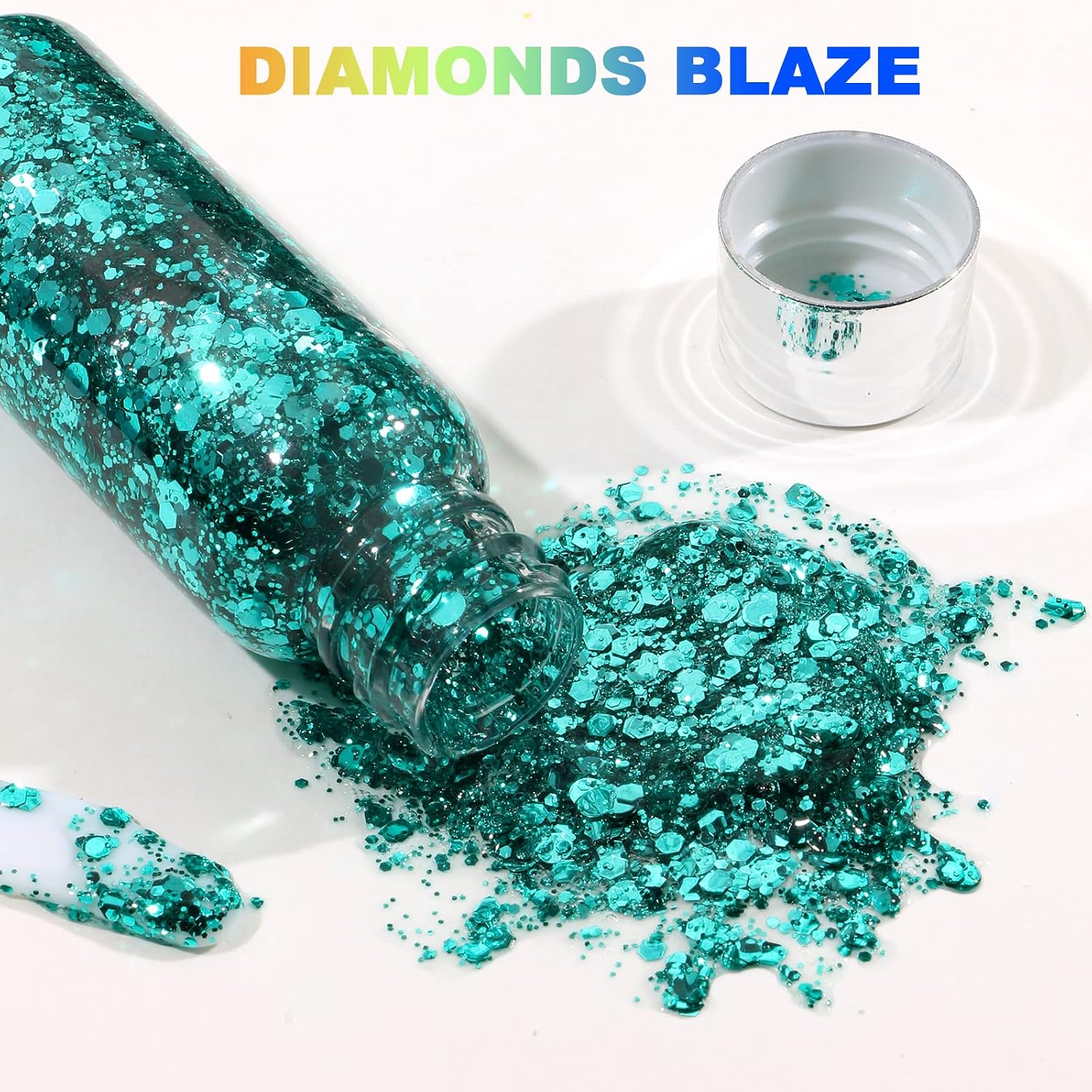 Detalle de Glitter per corpo e viso URAQT: gel chunky verde per musica, festival e maschere