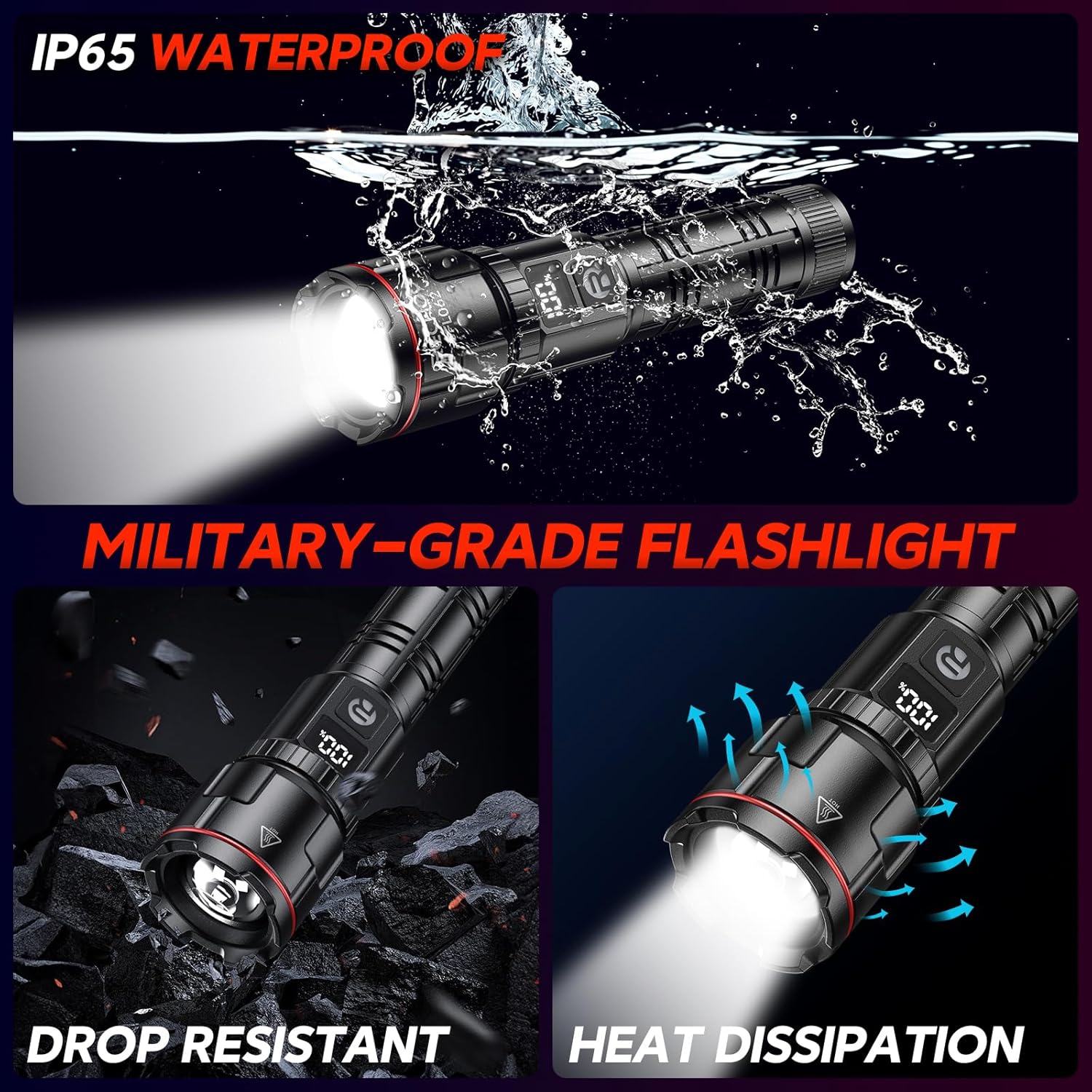 Thumbnail 6 de RECHOO Rechargeable Flashlights 2 Pack: Super Bright LED Torches with LCD Display