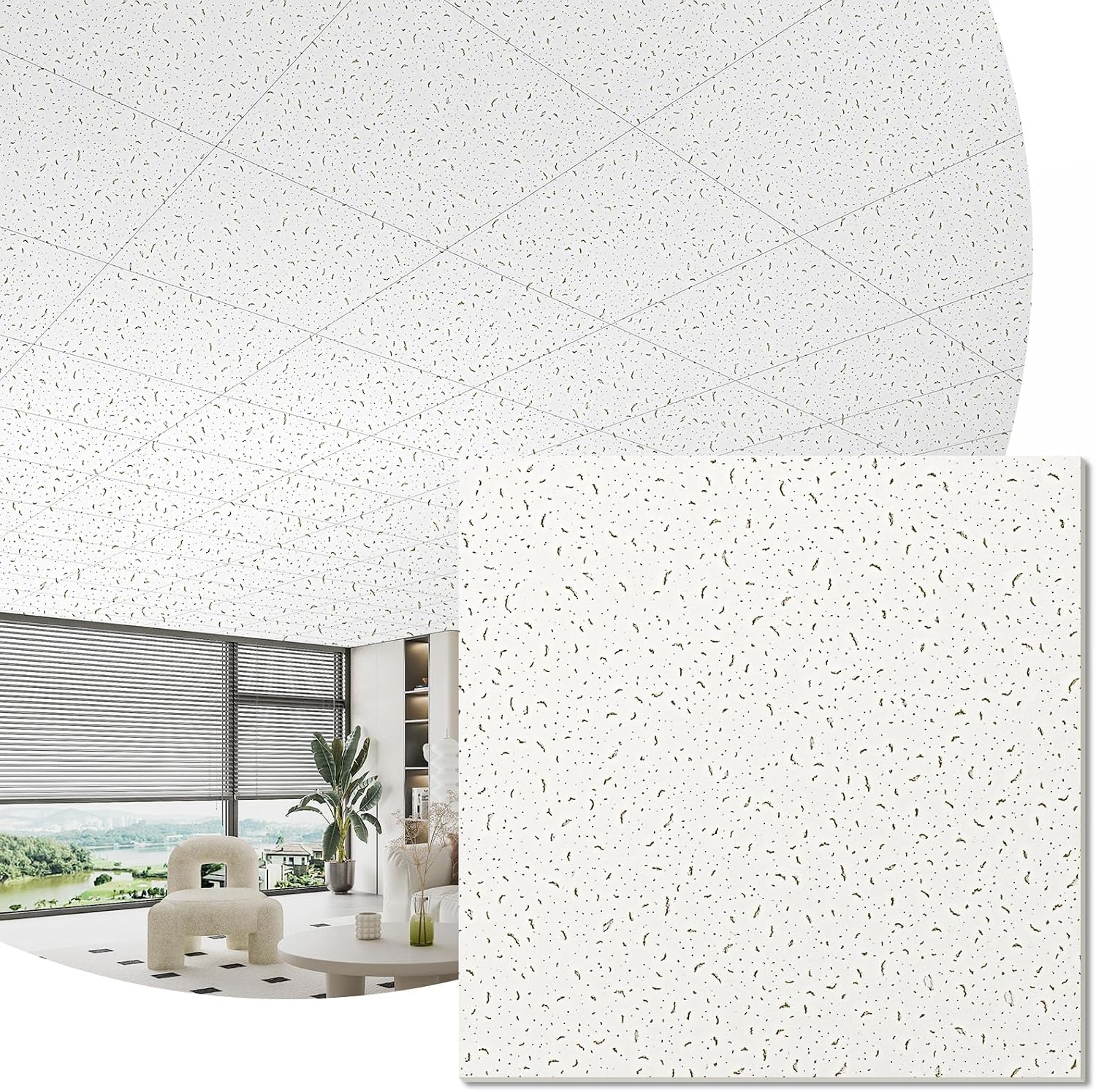 Detalle de Art3d 2 x 2 ft PVC Drop Ceiling Tiles, White, 12-Pack