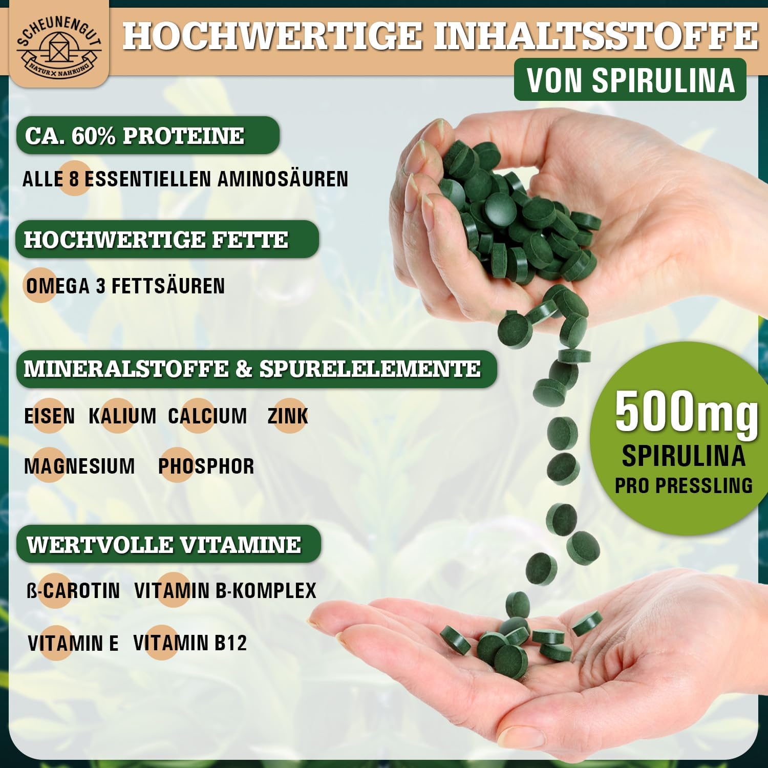 Thumbnail 2 de SCHEUNENGUT® Bio Spirulina 600 Tabletten 6.000mg