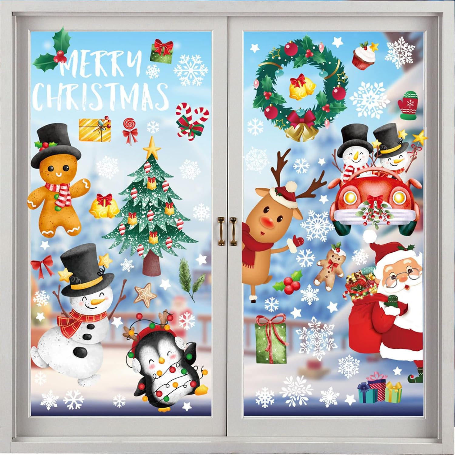 Detalle de LMSHOWOWO EZ0020008-P statische kerstraamstickers, 143 motieven op 9 vellen