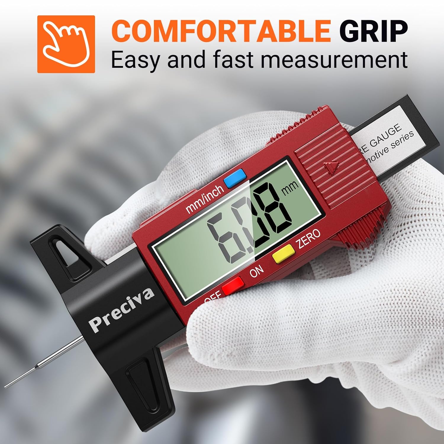 Detalle de Preciva Burgundy Digital Tyre Tread Depth Gauge (0–25.4mm / 1 inch) with Large LCD