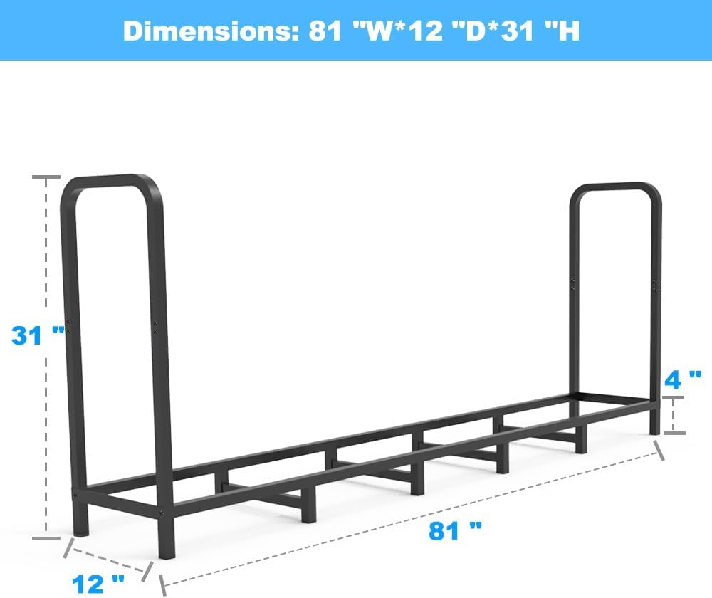Detalle de Tikimilor 6.7-ft Firewood Rack, 2-Tier Powder-Coated Steel, Indoor/Outdoor