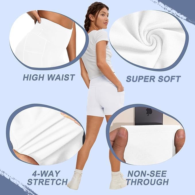 Detalle de CAMPSNAIL Women's Biker Shorts with Pockets, 3"/5", High Waist, 4-Way Stretch