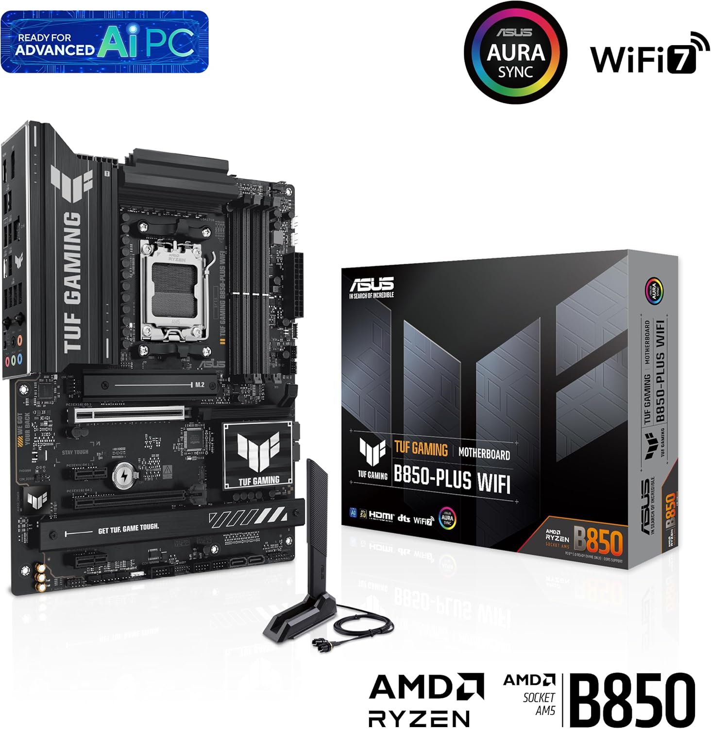 Thumbnail 6 de ASUS TUF Gaming B850-PLUS WiFi ATX (AMD AM5) Motherboard with Wi‑Fi 7, DDR5, PCIe 5.0, and 3× M.2