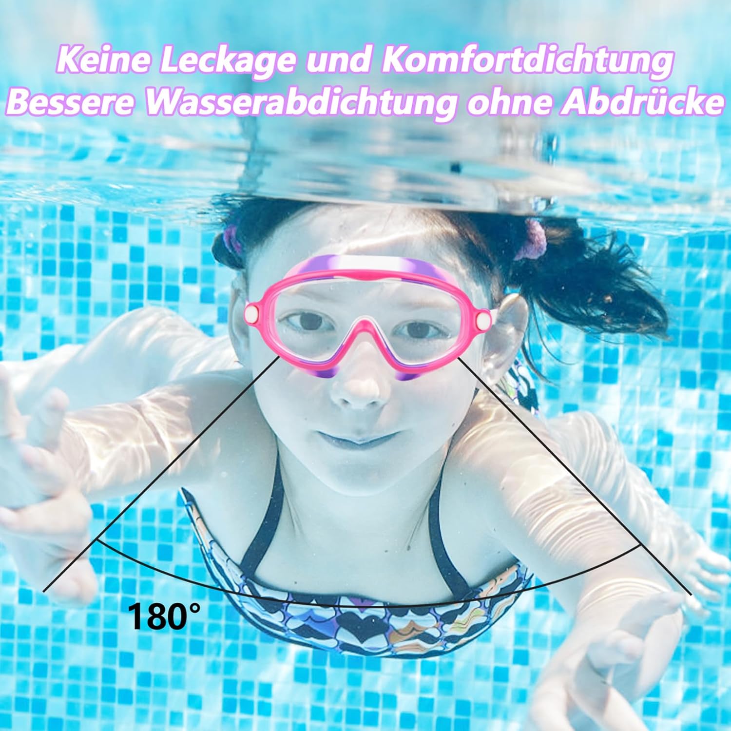 Detalle 2 de Moseem Kinder-Schwimmbrille 2er-Set, 3–15 Jahre, UV-Schutz, Anti-Nebel, Kein Auslaufen, Verstellbar, Nasenklammern & Ohrstöpsel