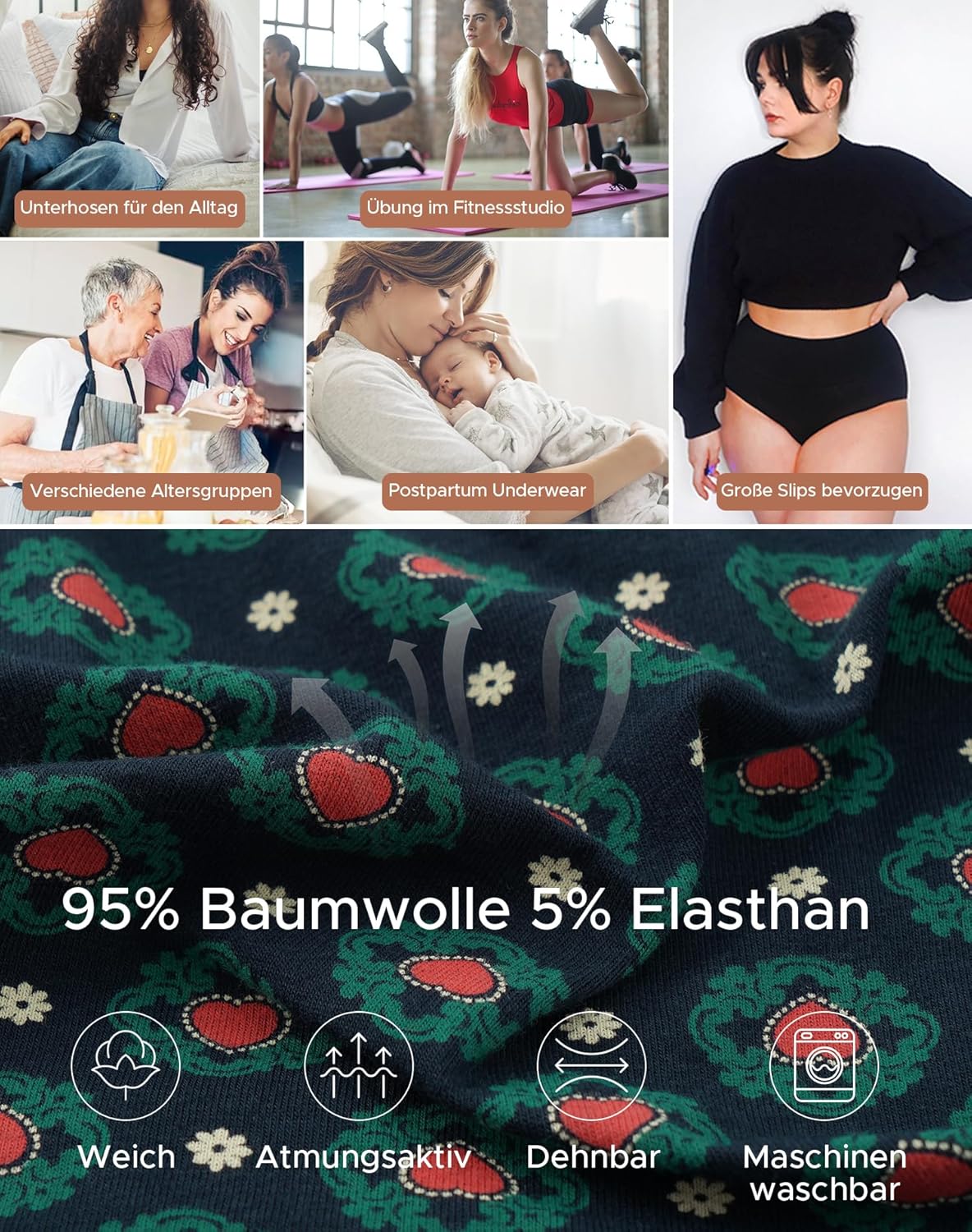 Thumbnail 4 de INNERSY Damen Unterhosen aus Baumwolle mit Stretch – High Waist Slip im 5er Pack